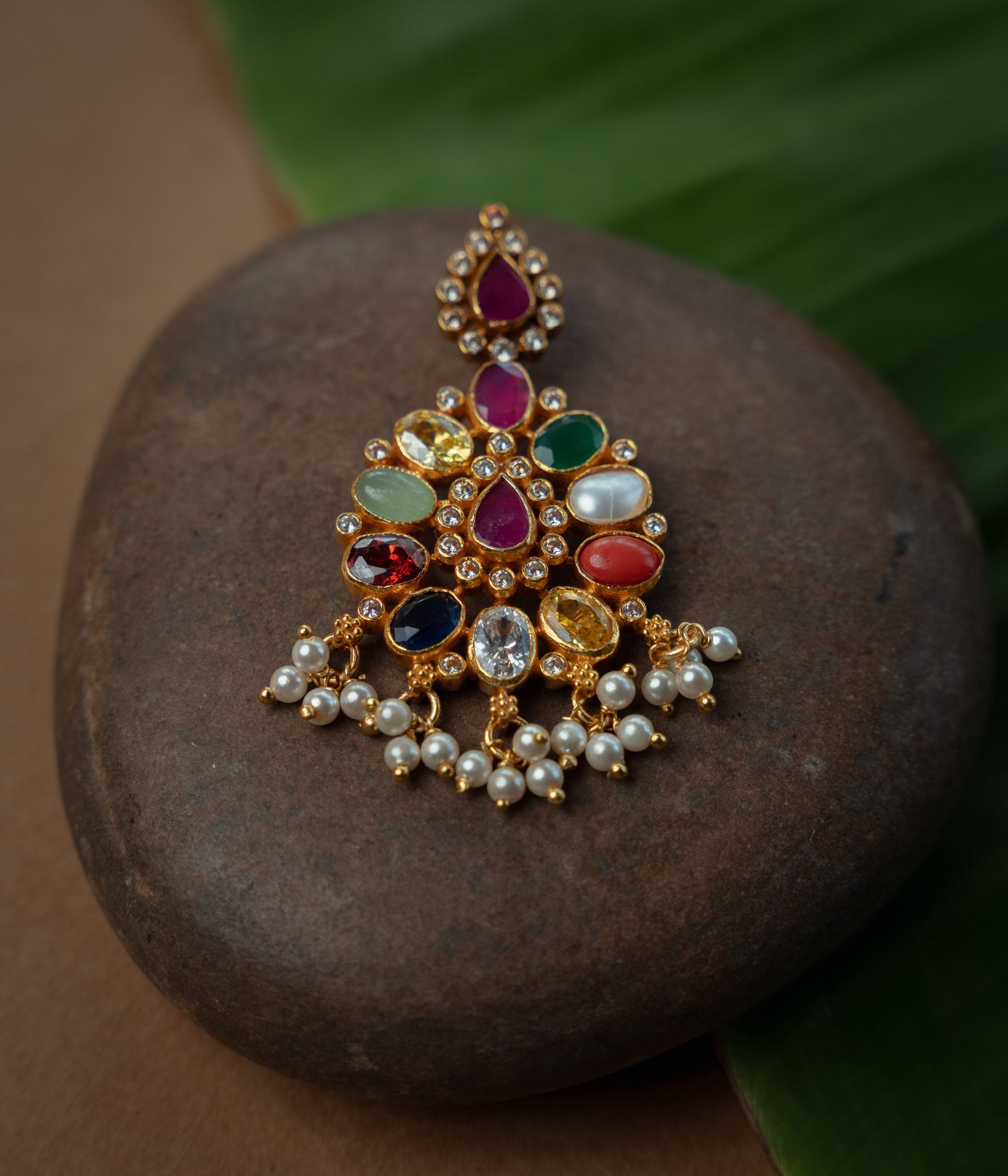 Navratna and Swarovski medallion pendant