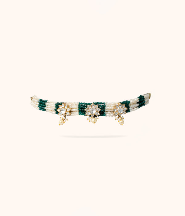 Kishh Green Beads and Pearls Moissonite Choker