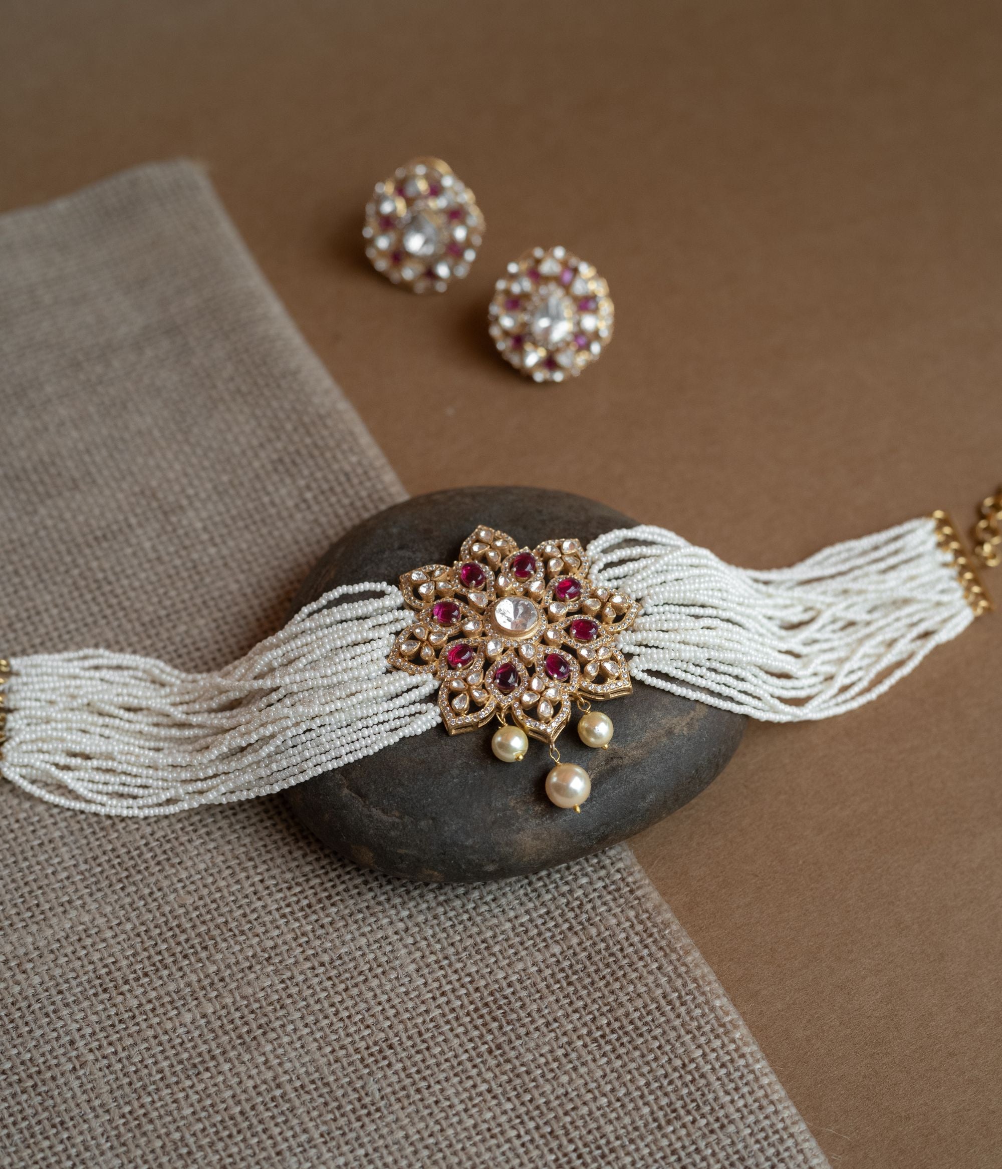 Handmade silver choker with pearls DivasMantra