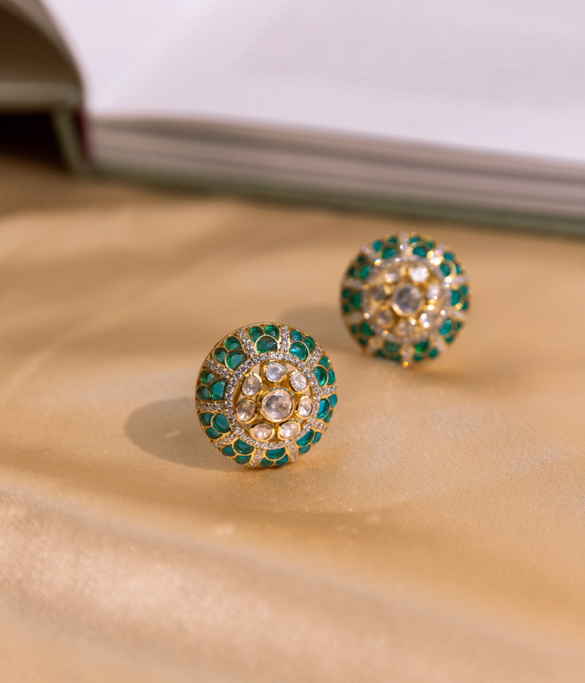 Dhiksha Bluish Green Moissonite Earrings in 92.5 Sterling Silver

