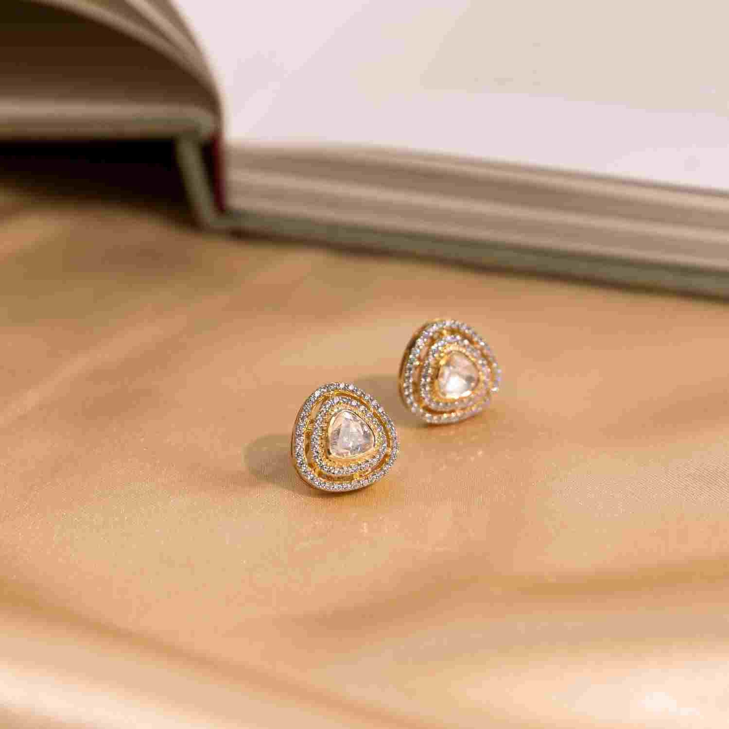 92.5 Sterling Silver Vahini Classic Triangle Moissonite Gold Plated Silver Earrings Gold Plated