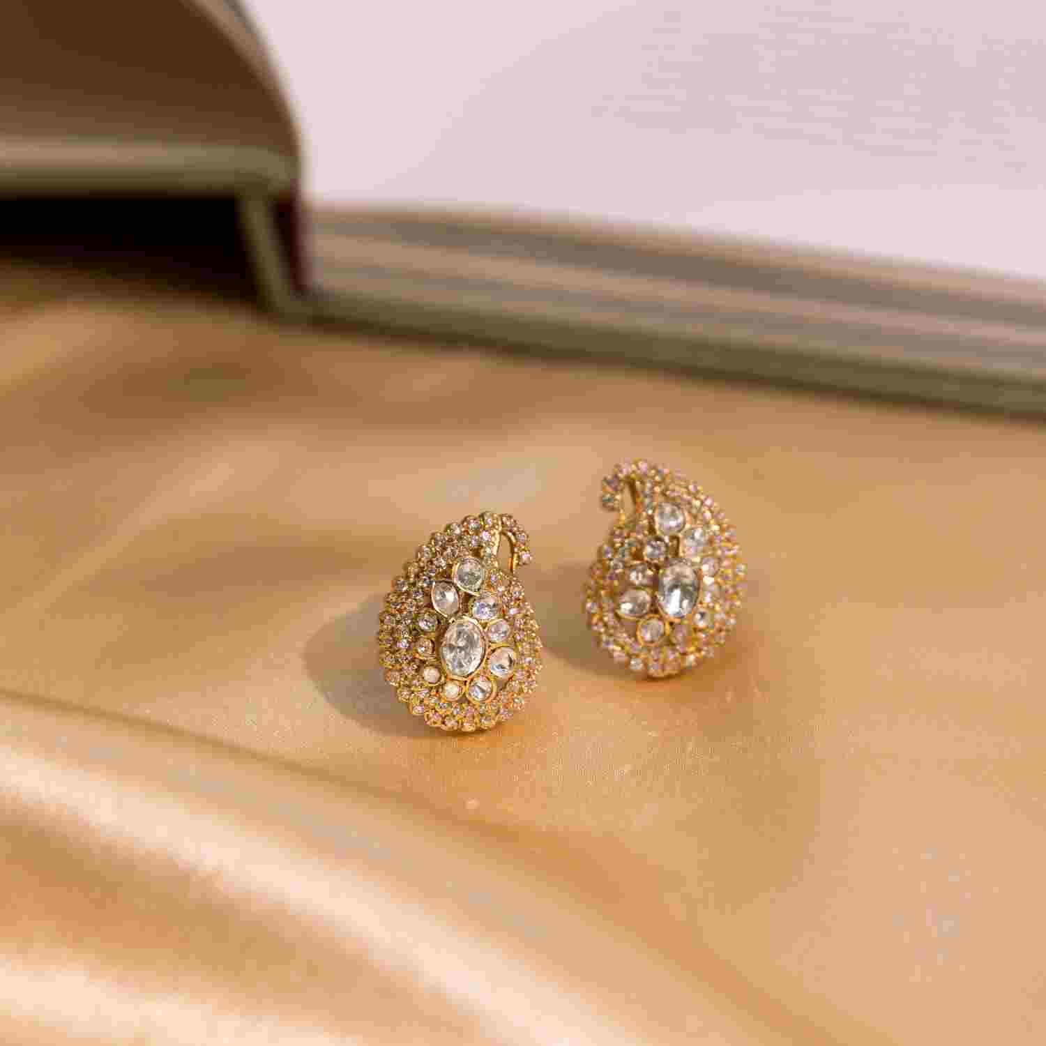 Paisley Traditional Moissonite Gold Plated Silver Earrings