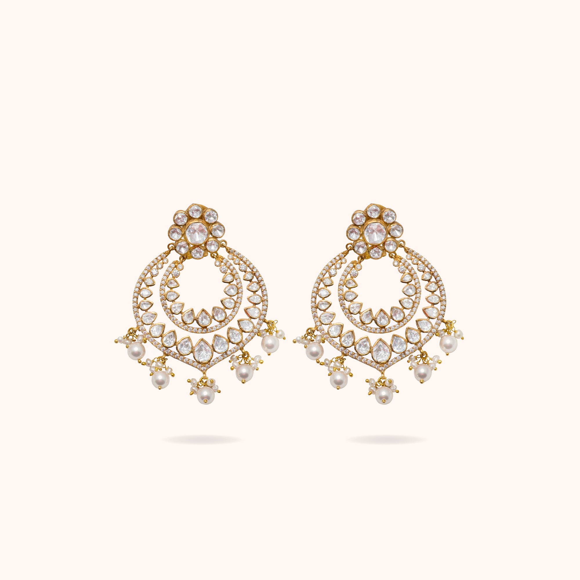 Avu Moissonite Silver 92.5 Chandbali Earrings Gold Plated