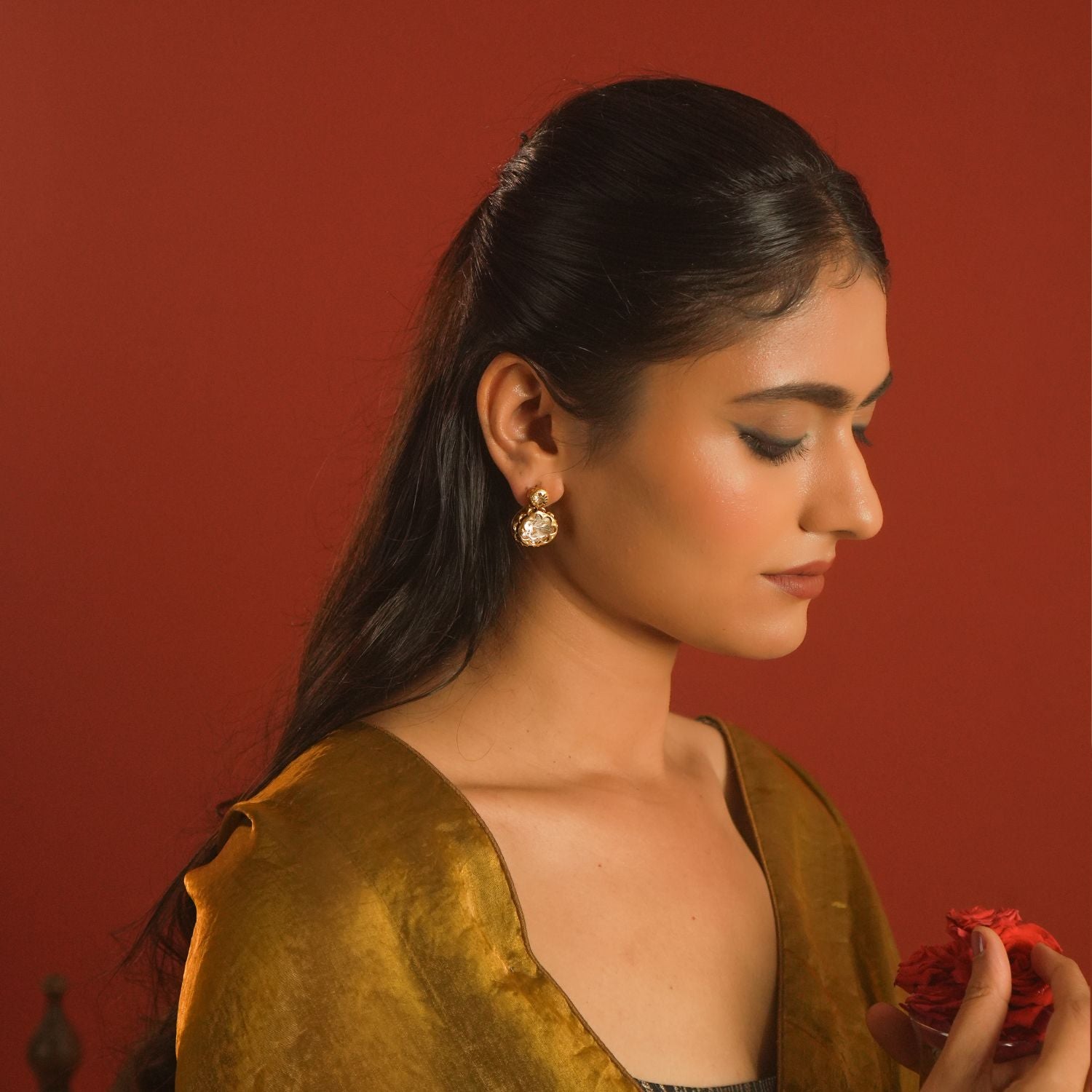 nova earrings,Moissanite Polki Stud, 925 silver, drop