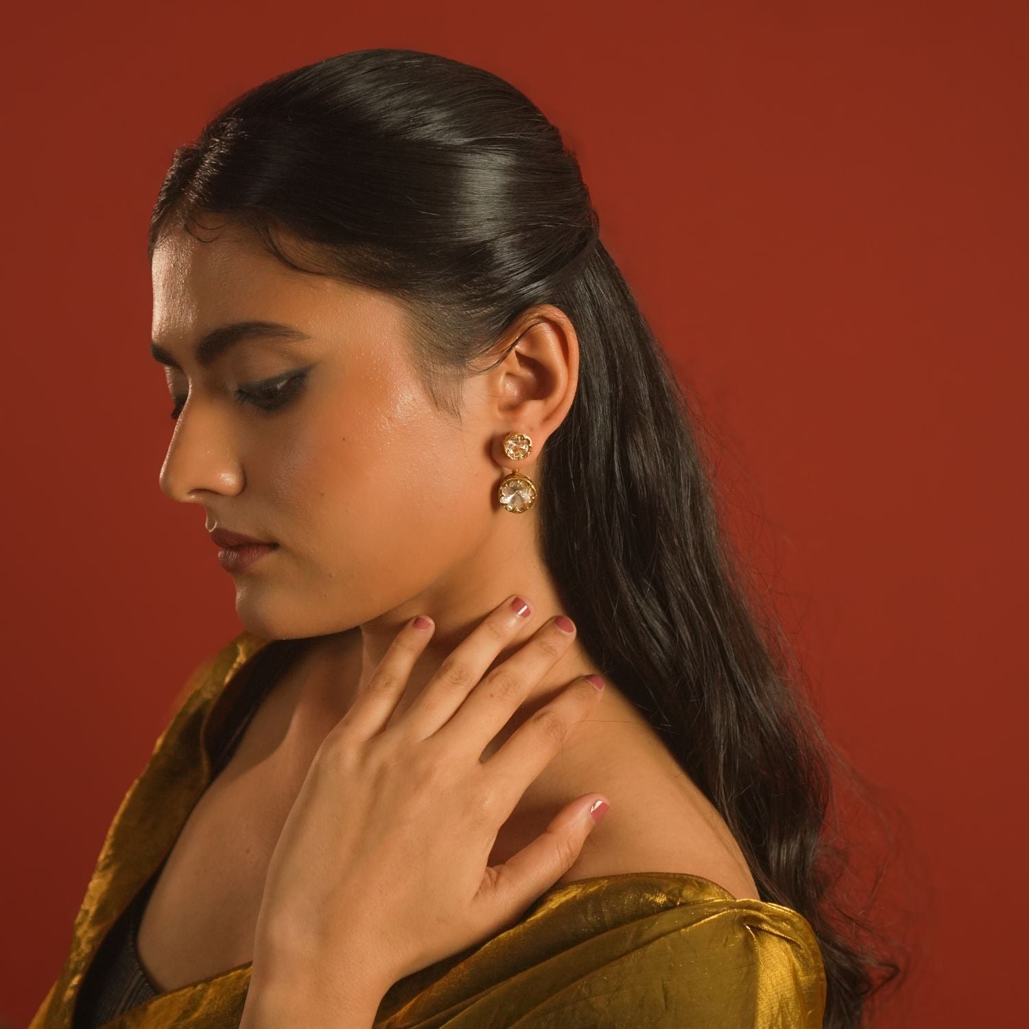 Kanya Stud Earring 92.5 Silver Polki Gold-Plated handcrafted in Chennai