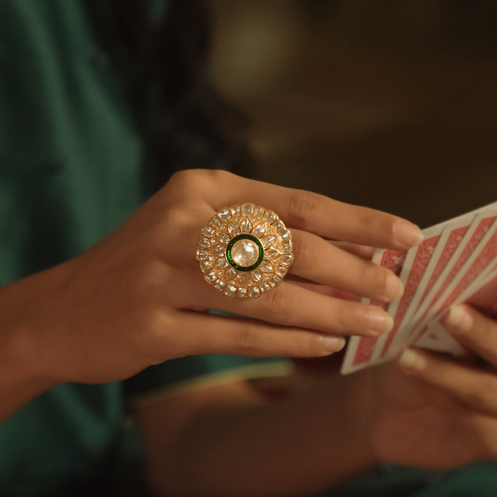 Ceila Ring handcrafted in 92.5 silver with white Polki stone