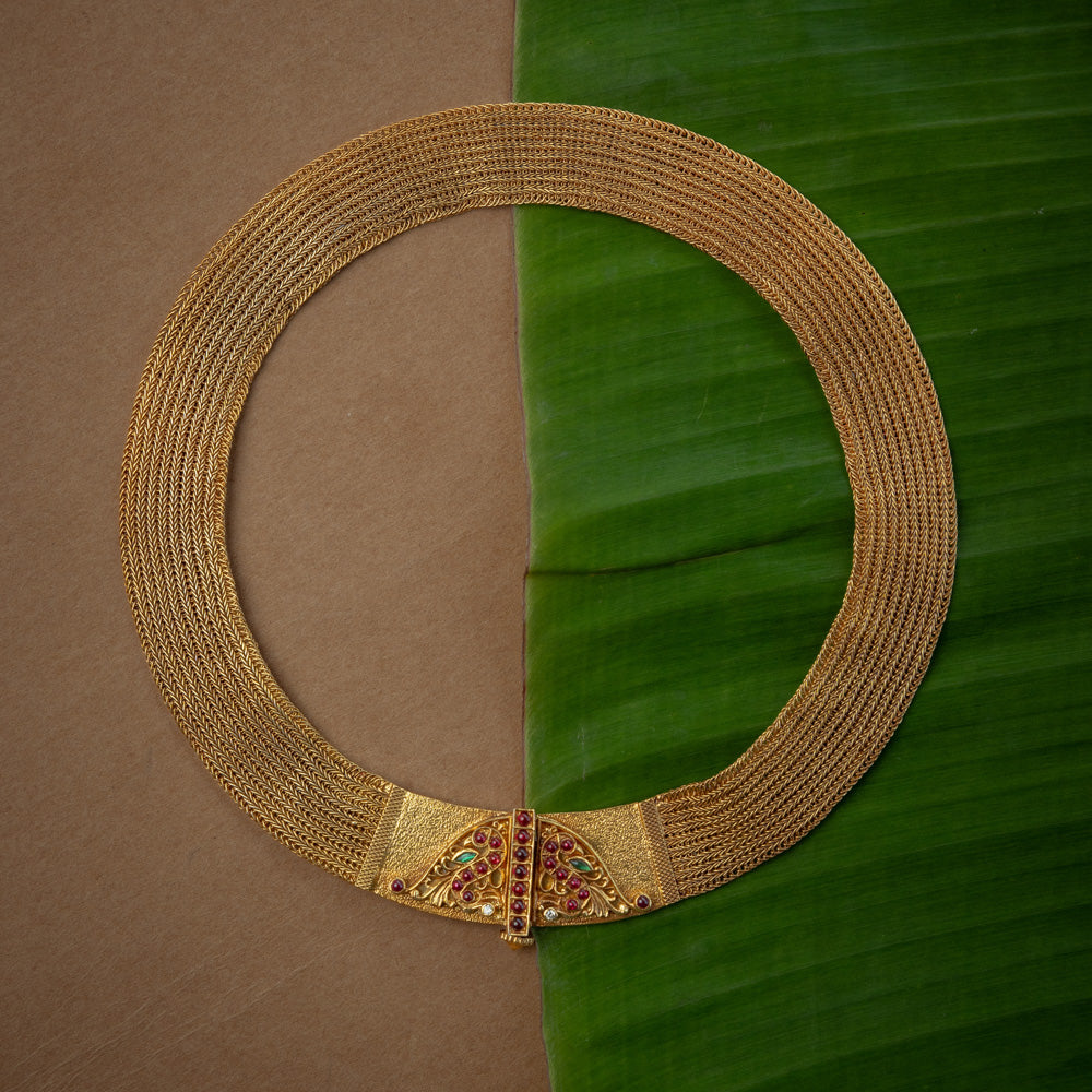 Plain Chain with Red Spinal Stone, Swarovski Stone, Green Polki Stone, themed around Charming.