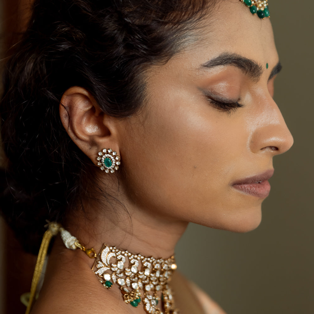 92.5 Sterling Silver Pahali Victorian Studs Gold Plated