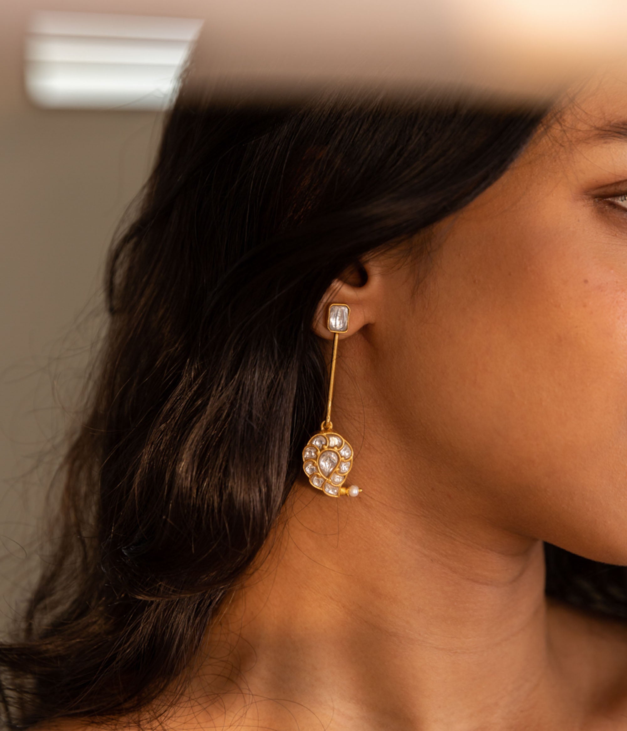 Paisley Kundan Long Earrings