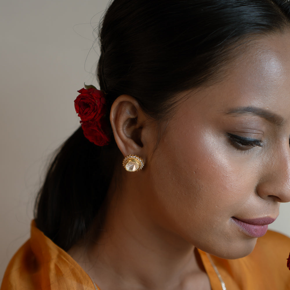 Pierre Earring in 92.5 Sterling Silver with Polki Stones