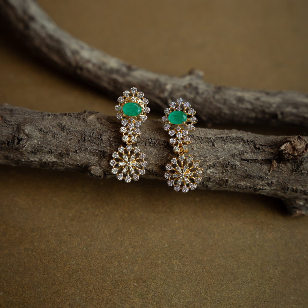 Green CZ enchanted fern earrings