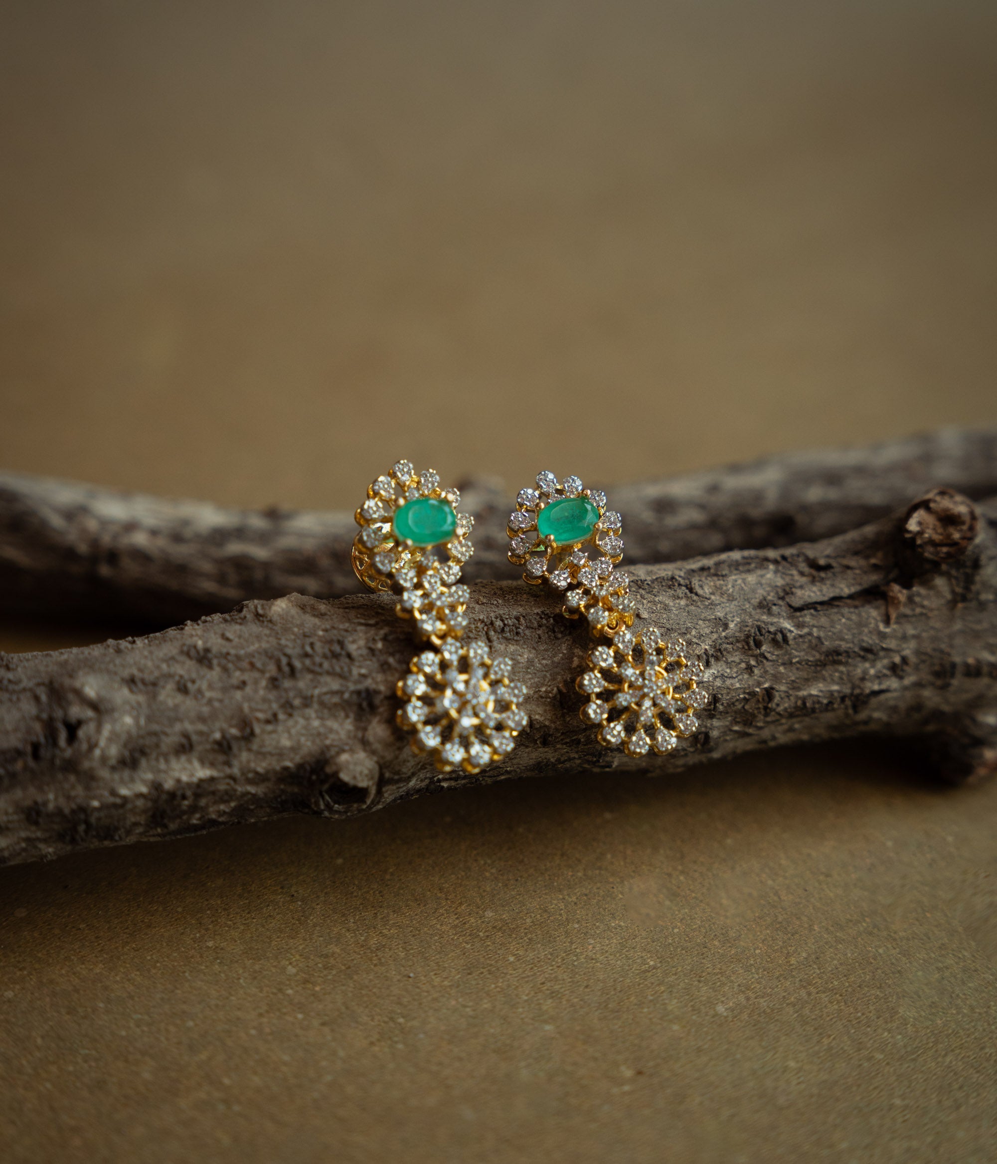 Green CZ enchanted fern earrings