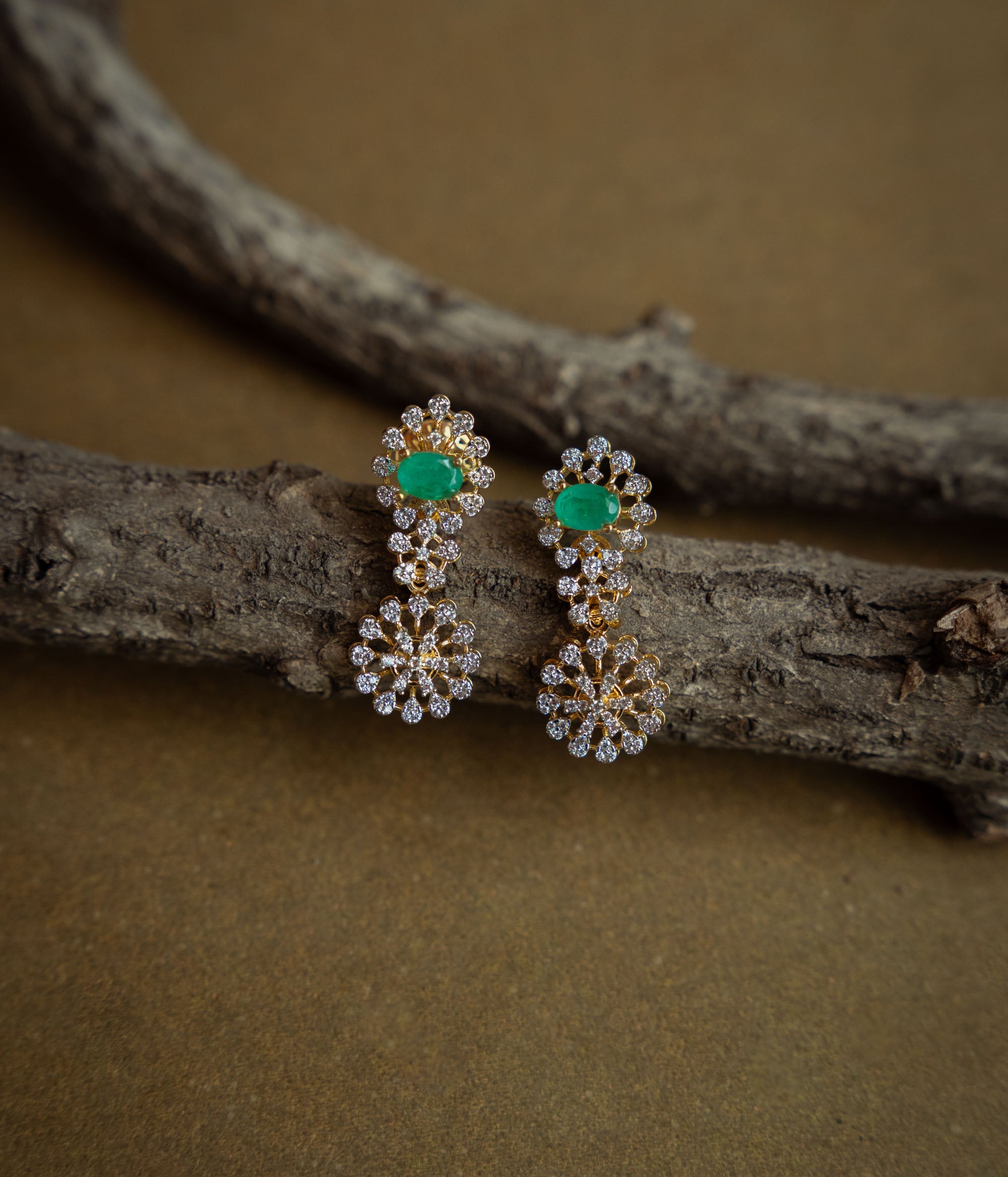 Green CZ enchanted fern earrings