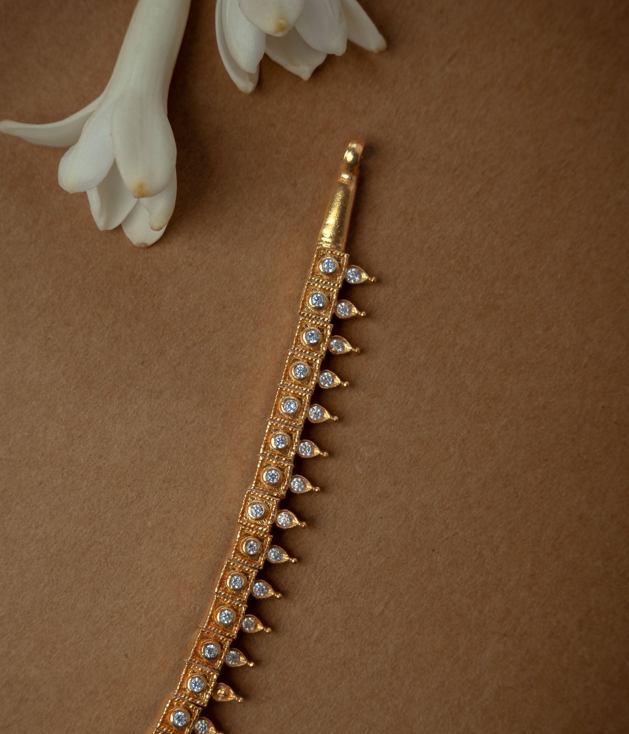 Stone Necklace with Red Polki Stone, White Polki Stone, Pearls, themed around Ethereal.