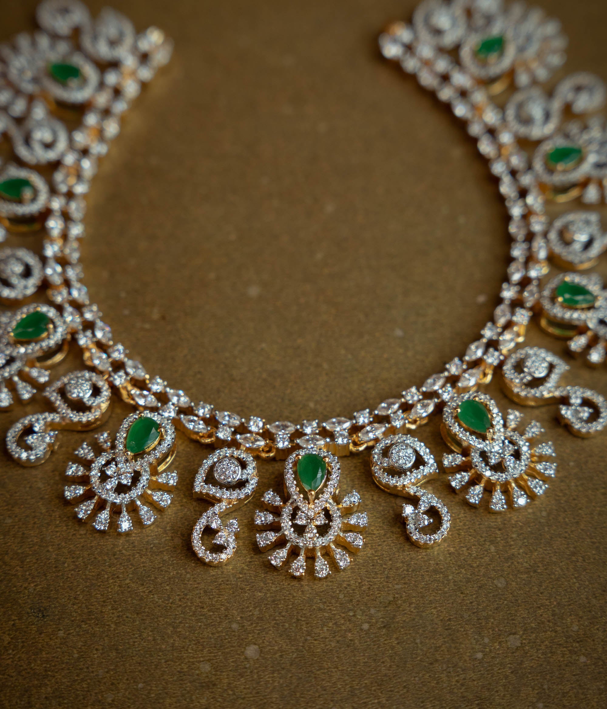 Stone Necklace with Green Gem Stone and  Swarovski Stone, themed around Royal.