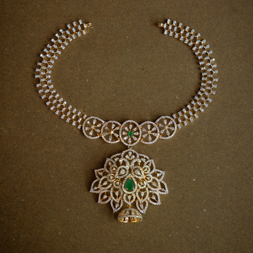 Stone Necklace with Green Gem Stone and  Swarovski Stone, themed around Classic.