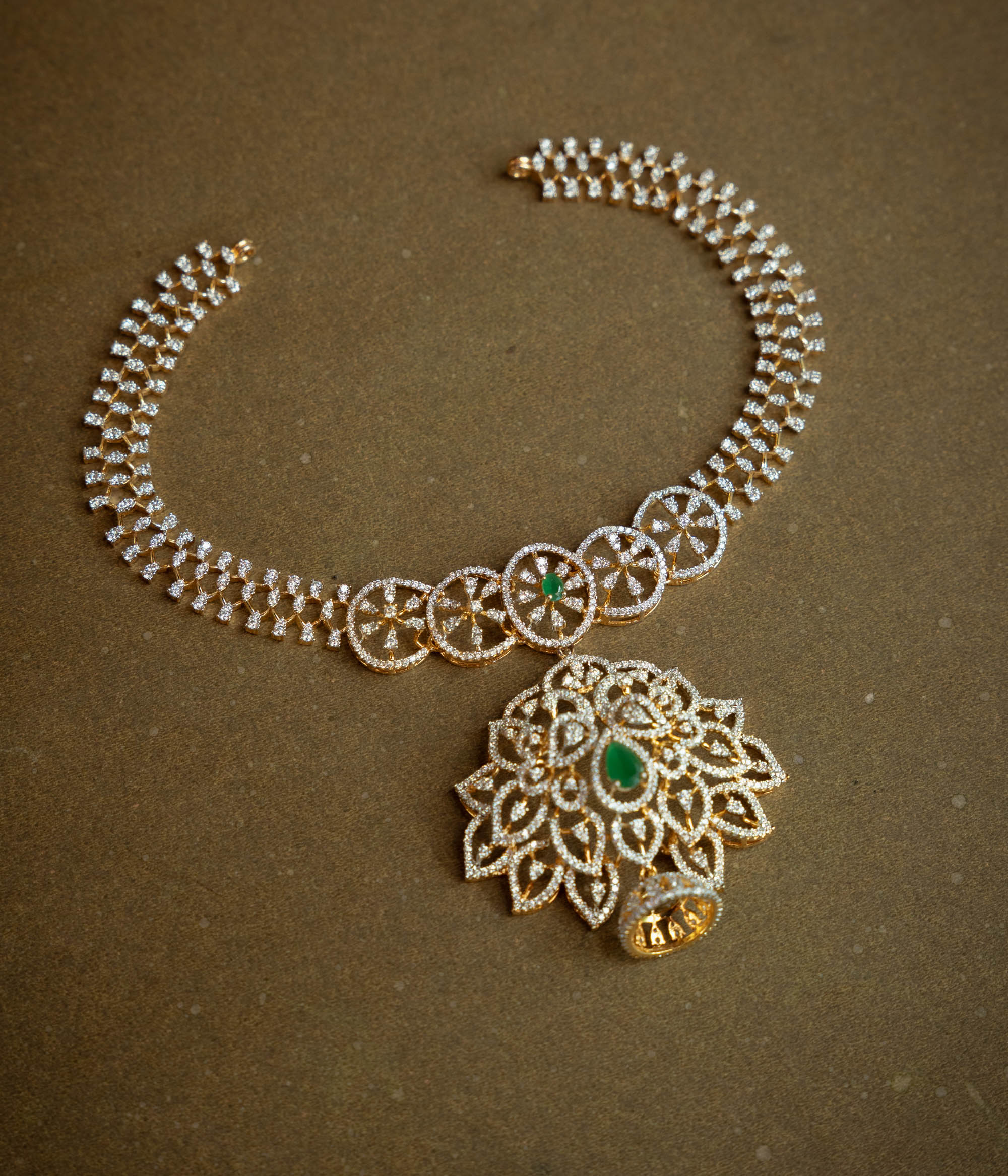 Stone Necklace with Green Gem Stone and  Swarovski Stone, themed around Classic.
