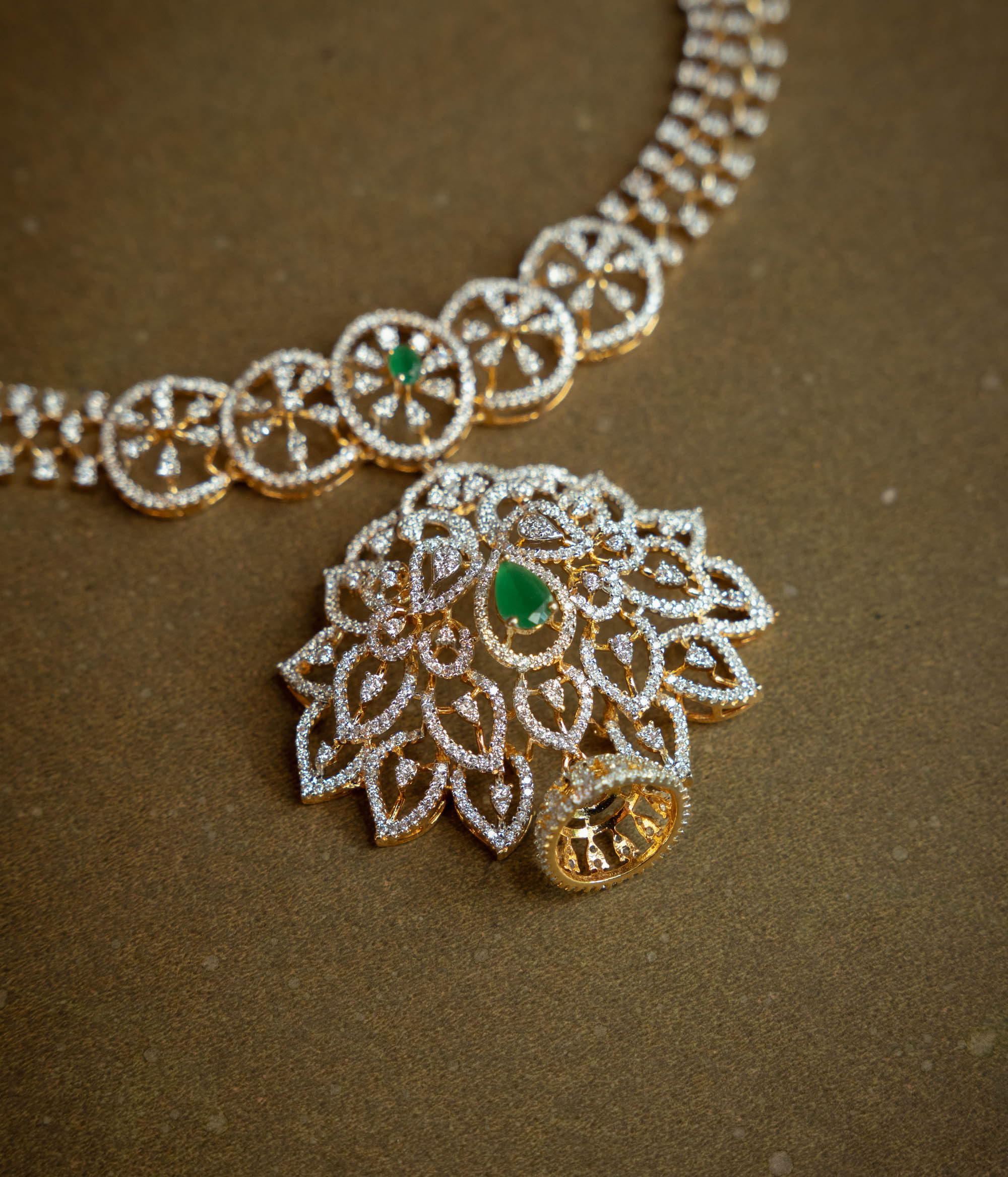 Stone Necklace with Green Gem Stone and  Swarovski Stone, themed around Classic.