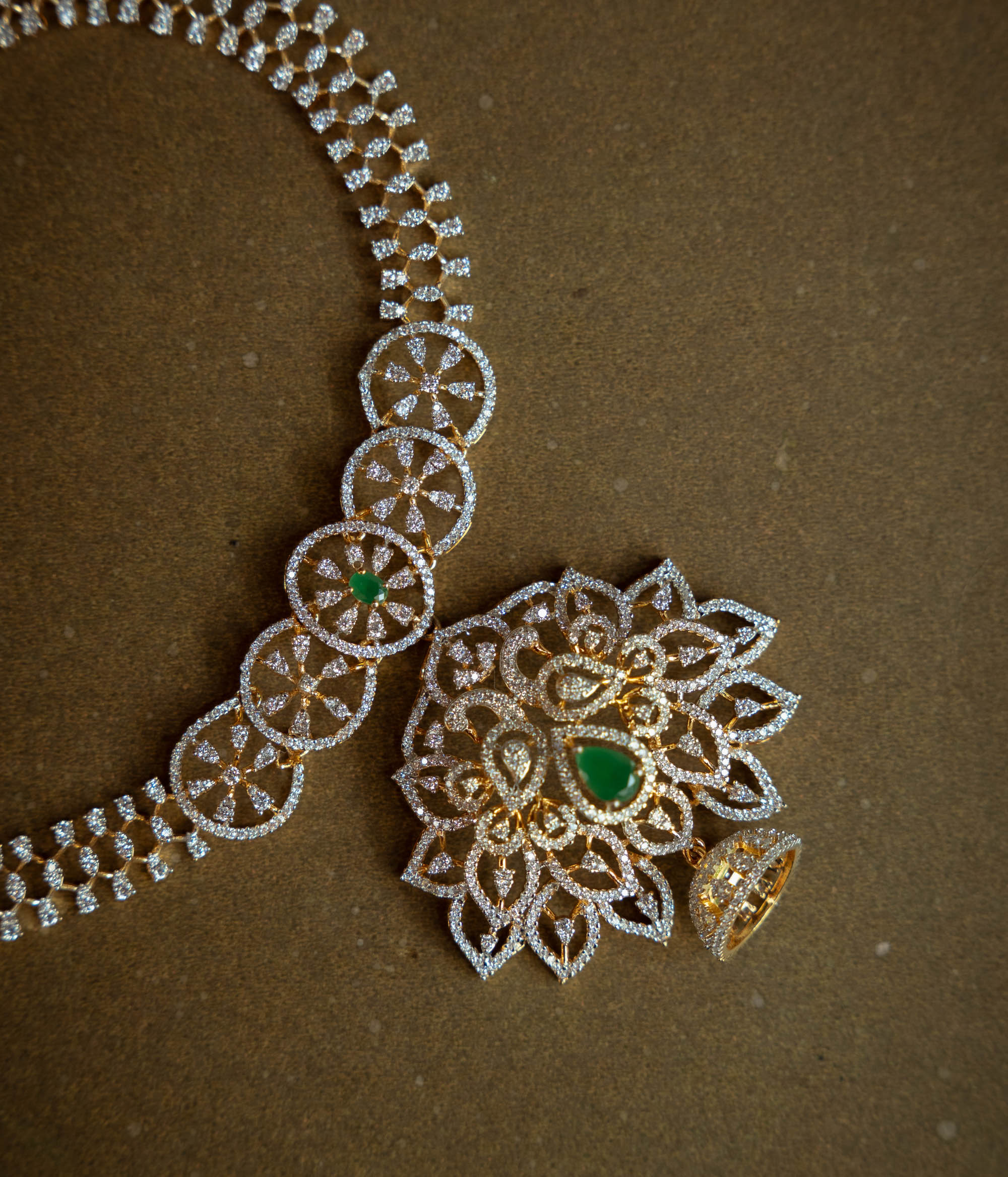 Stone Necklace with Green Gem Stone and  Swarovski Stone, themed around Classic.