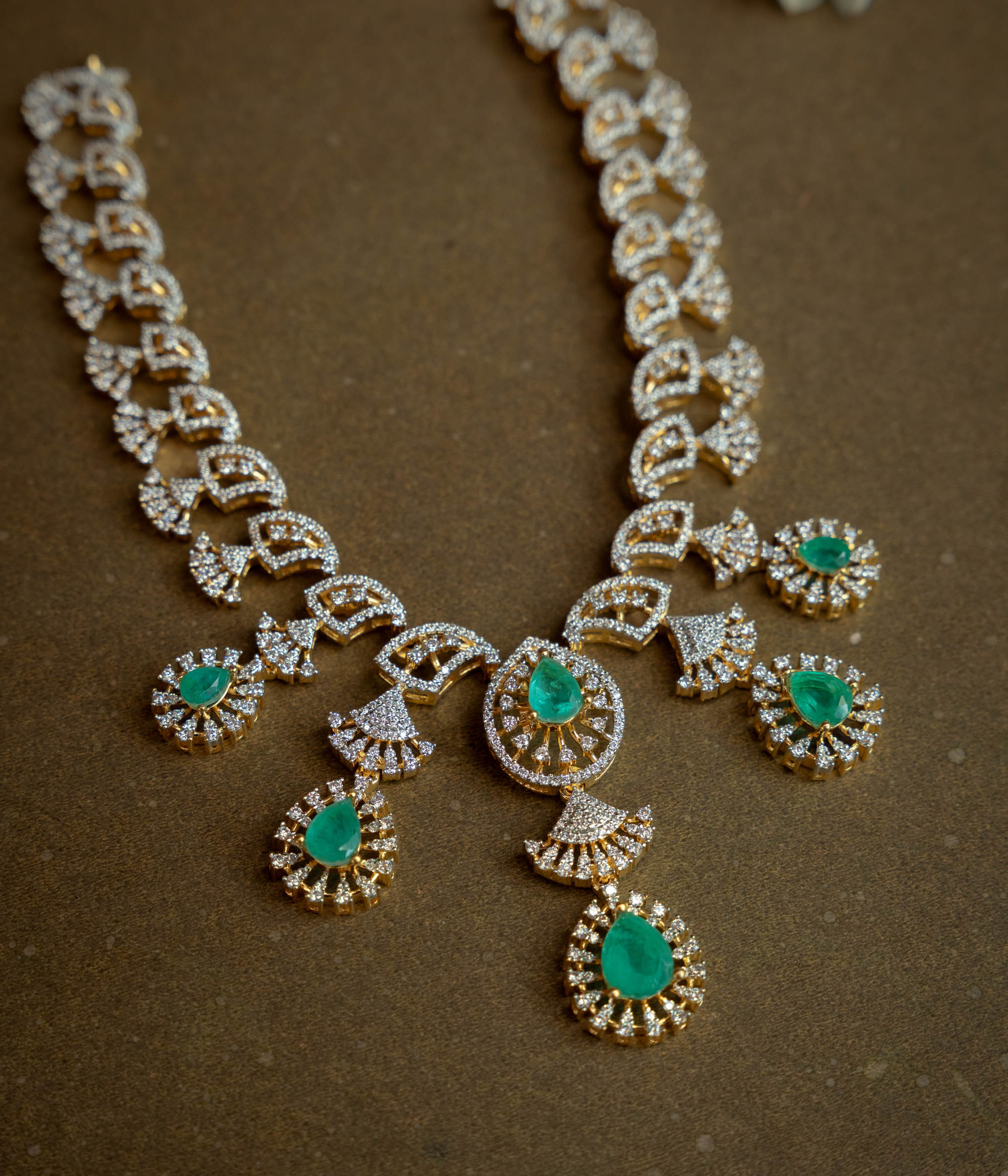 Stone Necklace with Green Gem Stone and  Swarovski Stone, themed around Ethereal.