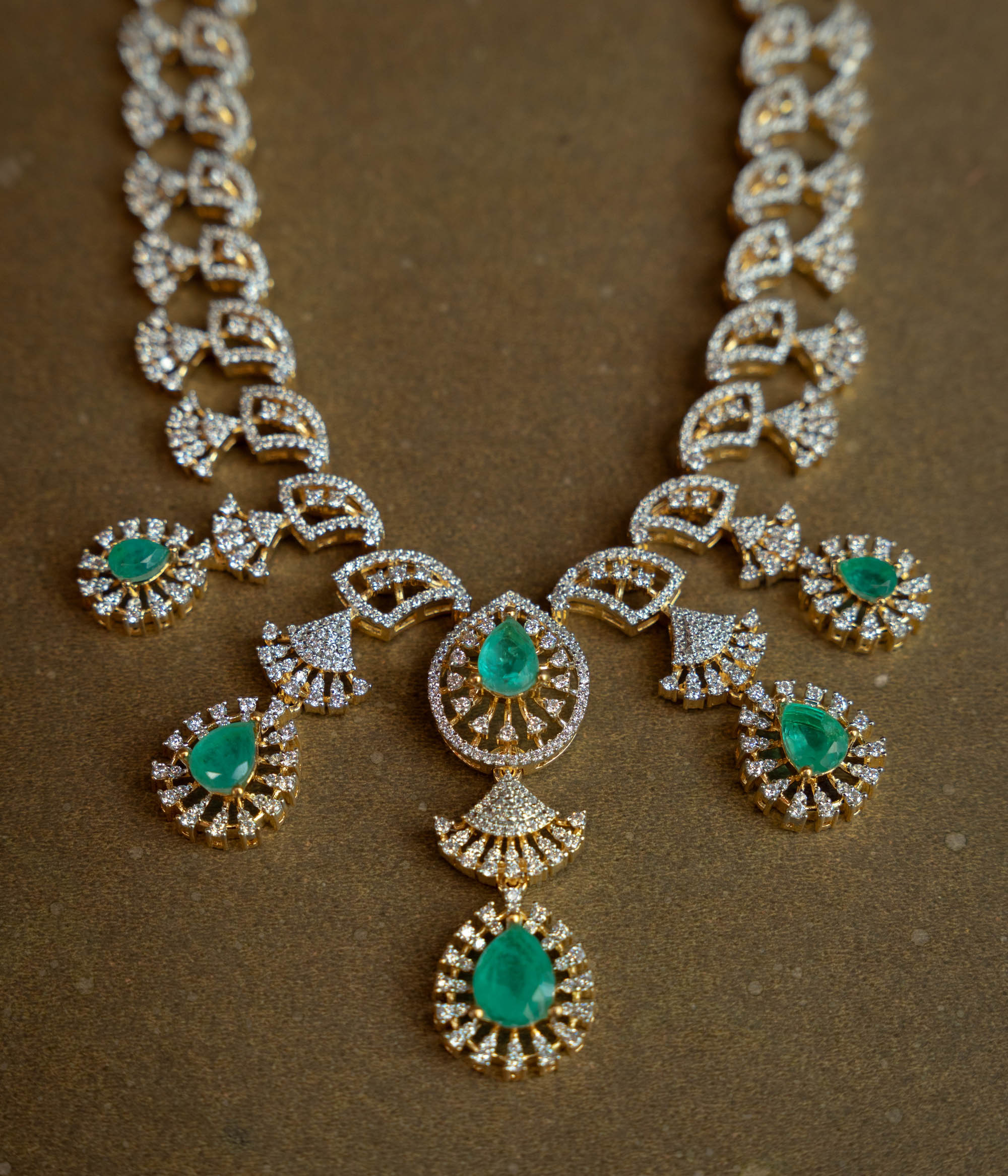 Stone Necklace with Green Gem Stone and  Swarovski Stone, themed around Ethereal.