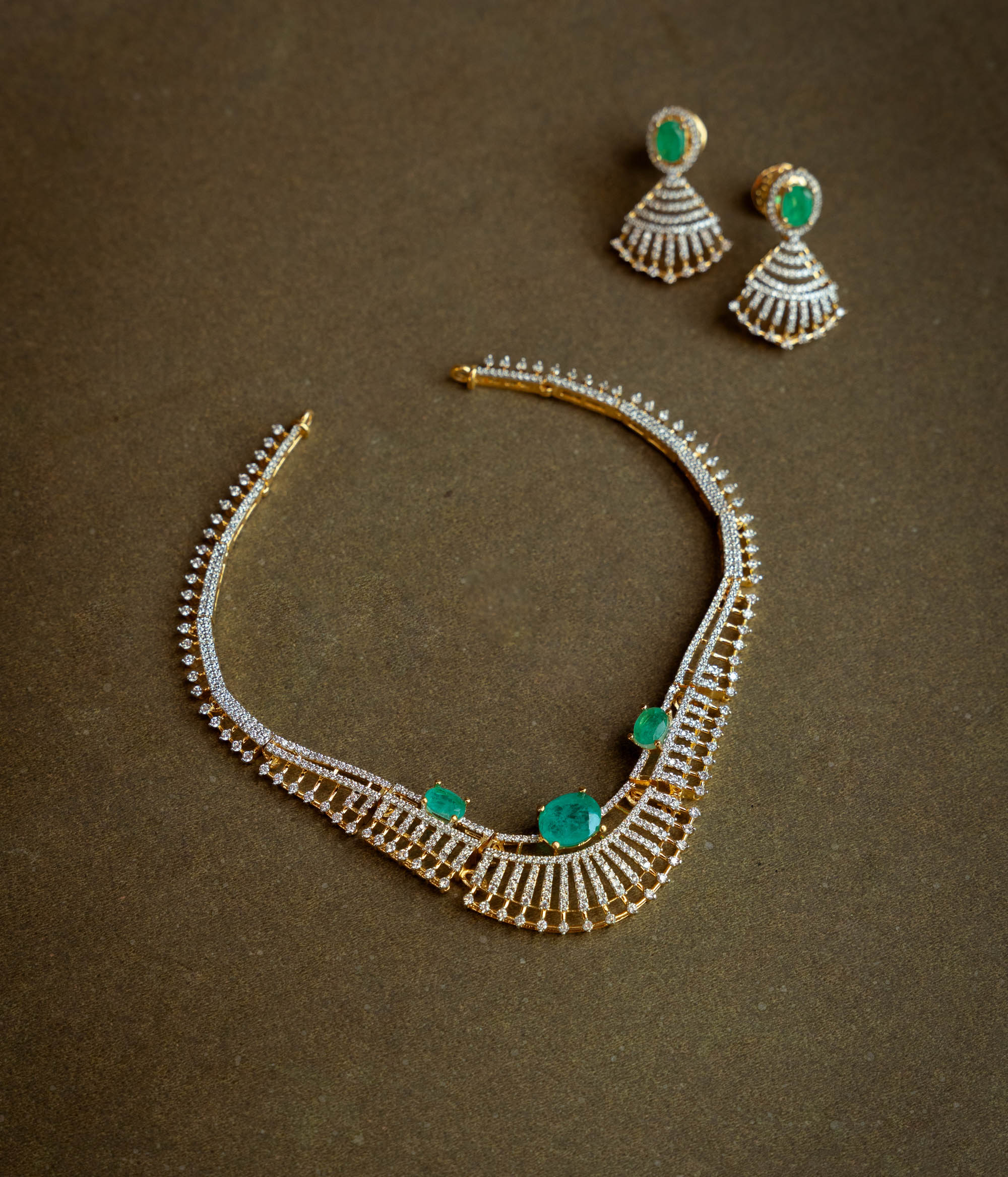 Stone Necklace with Green Gem Stone and  Swarovski Stone, themed around Tribal.