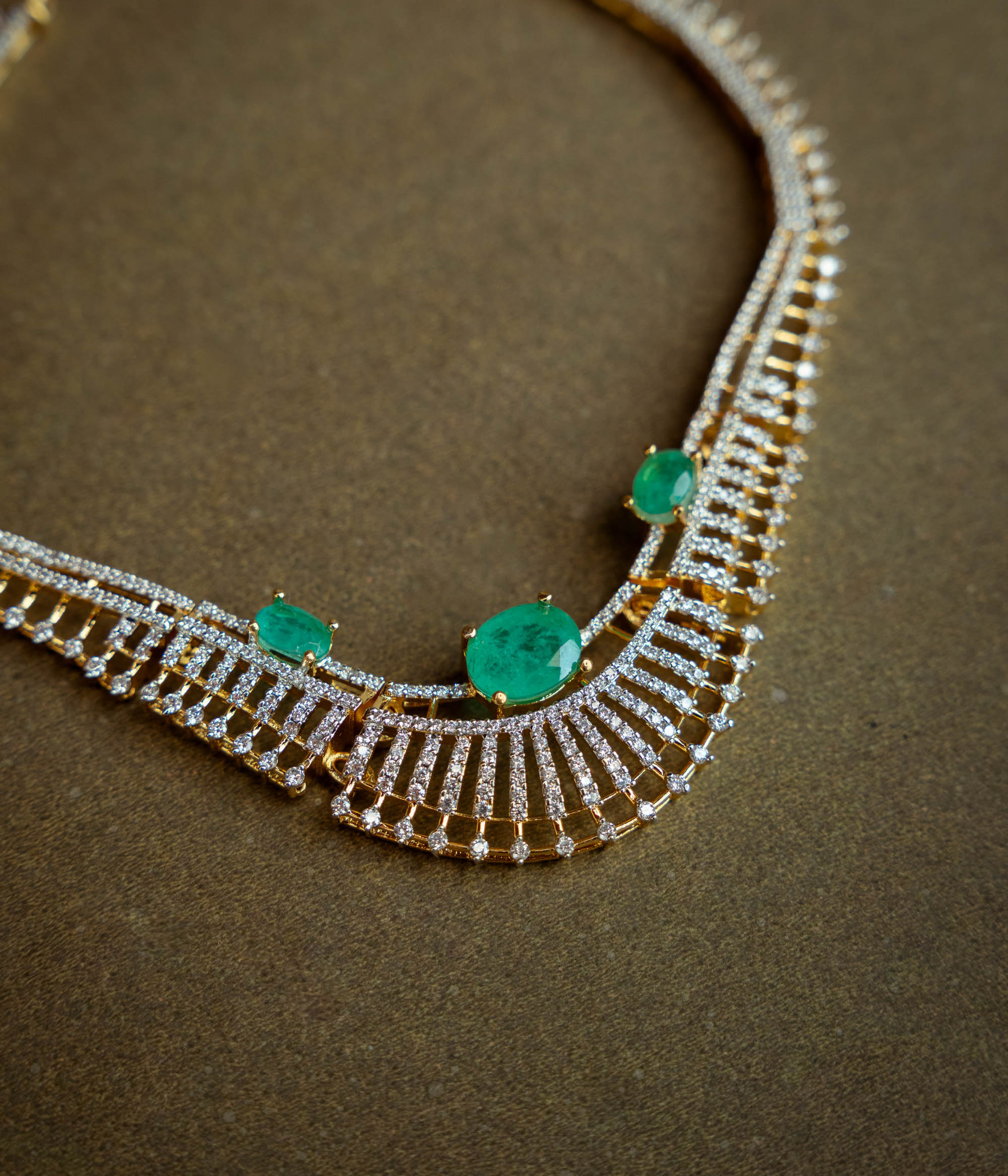 Stone Necklace with Green Gem Stone and  Swarovski Stone, themed around Tribal.