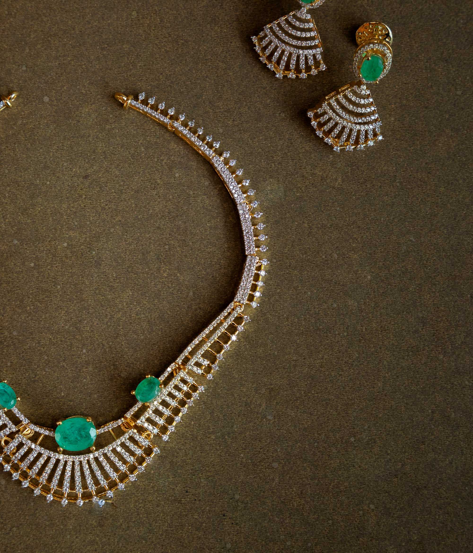 Stone Necklace with Green Gem Stone and  Swarovski Stone, themed around Tribal.