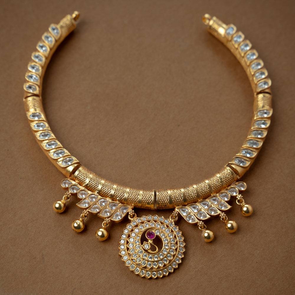 Stone Necklace with Red Polki Stone, White Polki Stone, Swarovski Stone, themed around Royal.