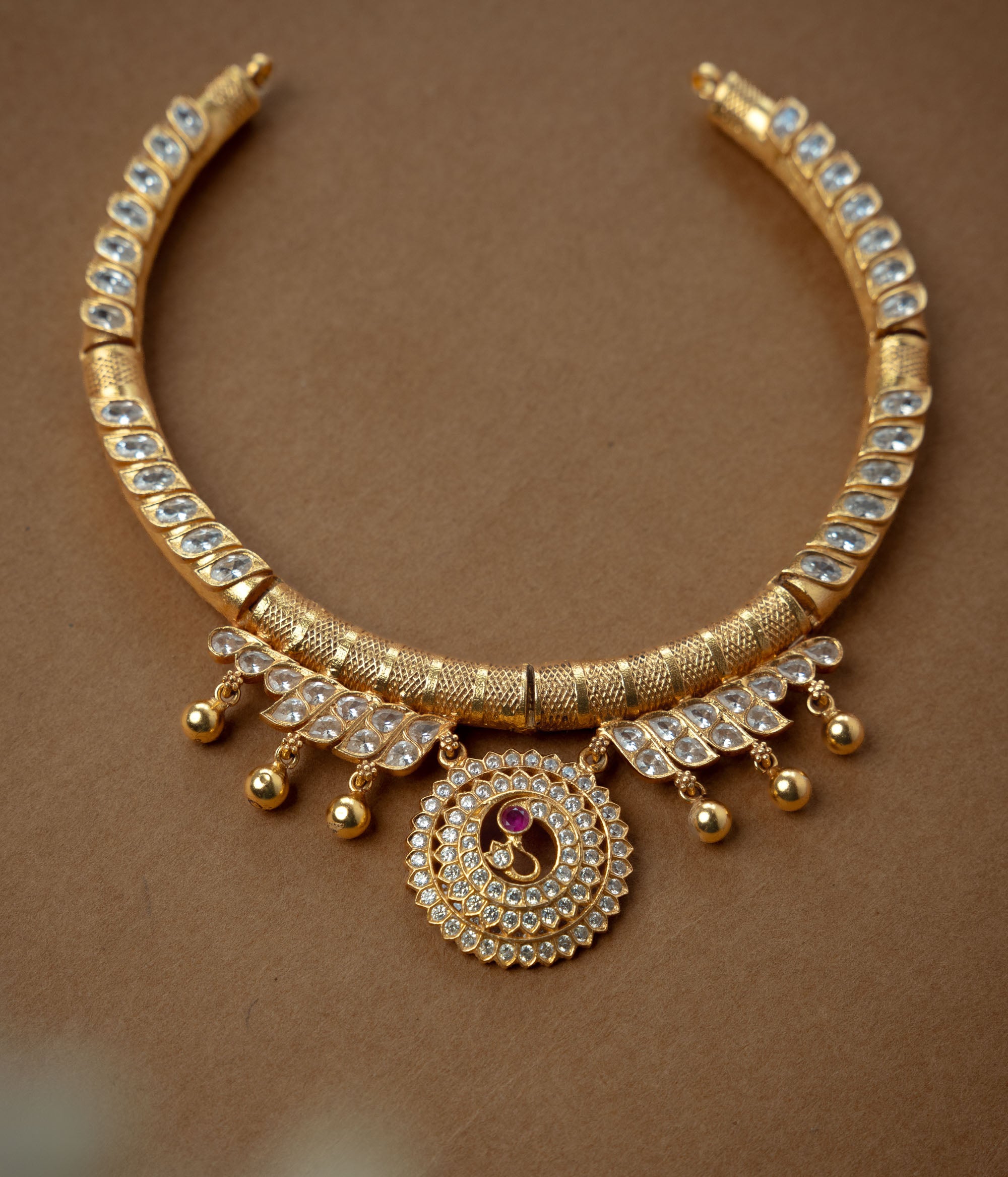 Stone Necklace with Red Polki Stone, White Polki Stone, Swarovski Stone, themed around Royal.