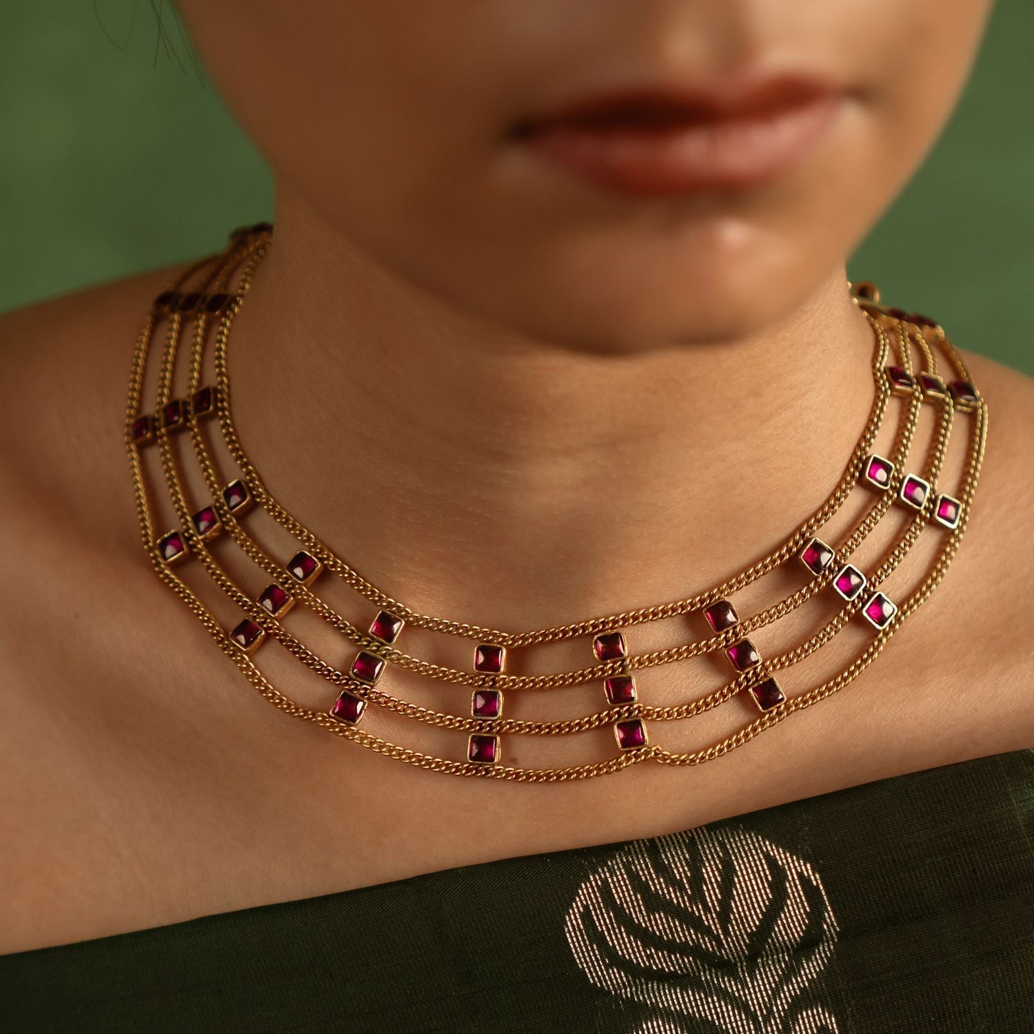 Sashi Handmade 92.5 Silver Kundan Necklace with Red Stones