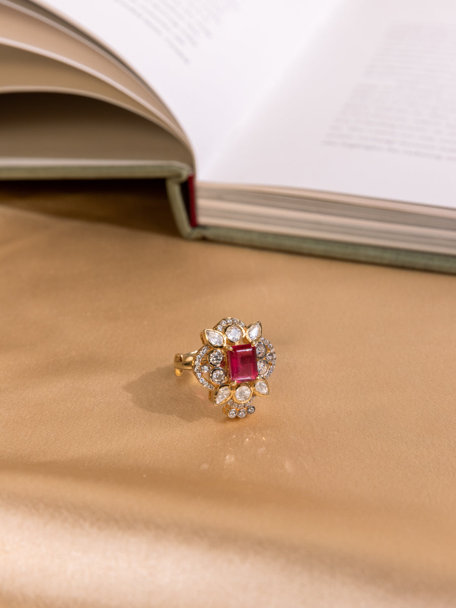 Sia Traditional Minimal Moissanite Red Stone Ring