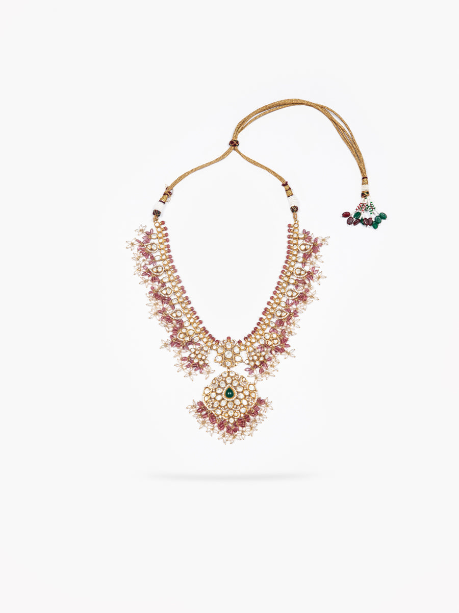 Siappa Pink Beads And Rice Pearls Guttapusalu Long Necklace