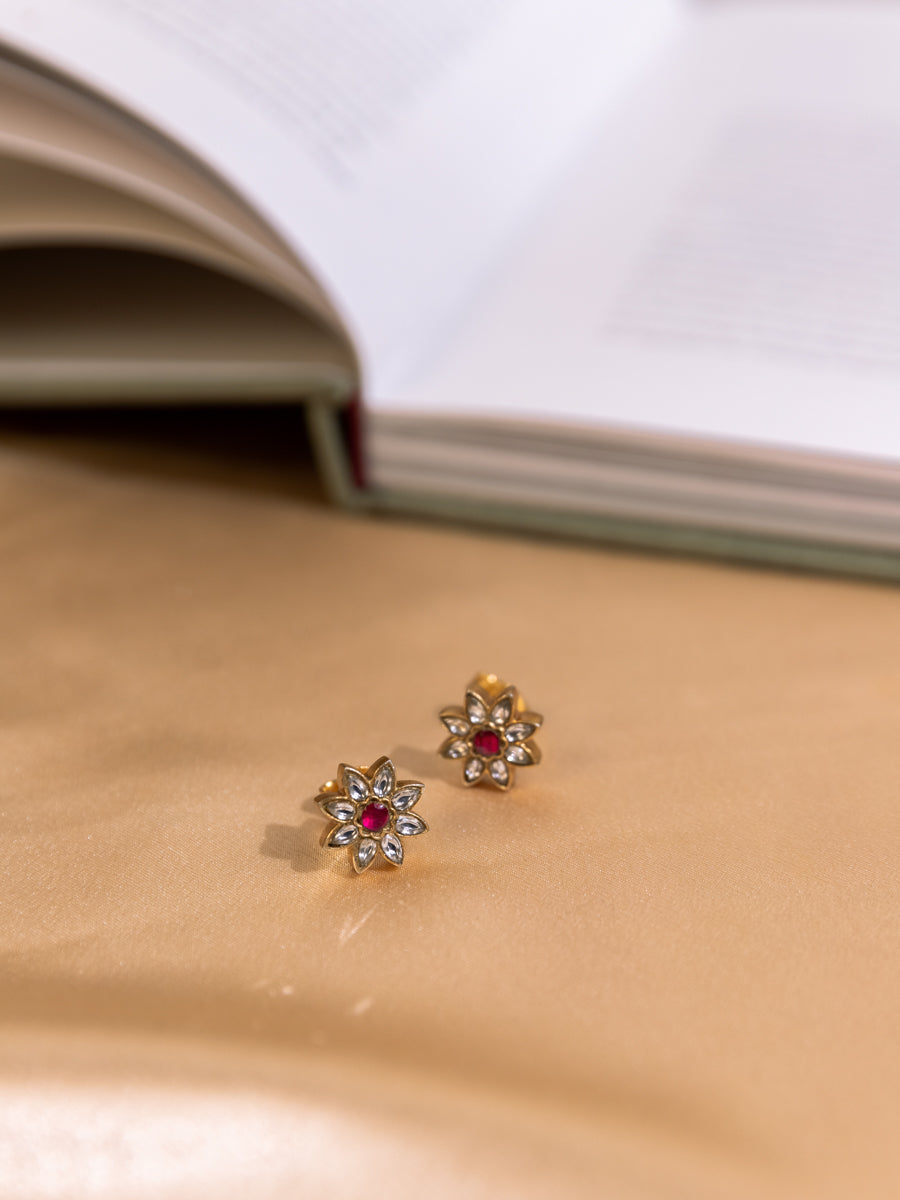 Sidra Traditional White And Red Kundan Studs