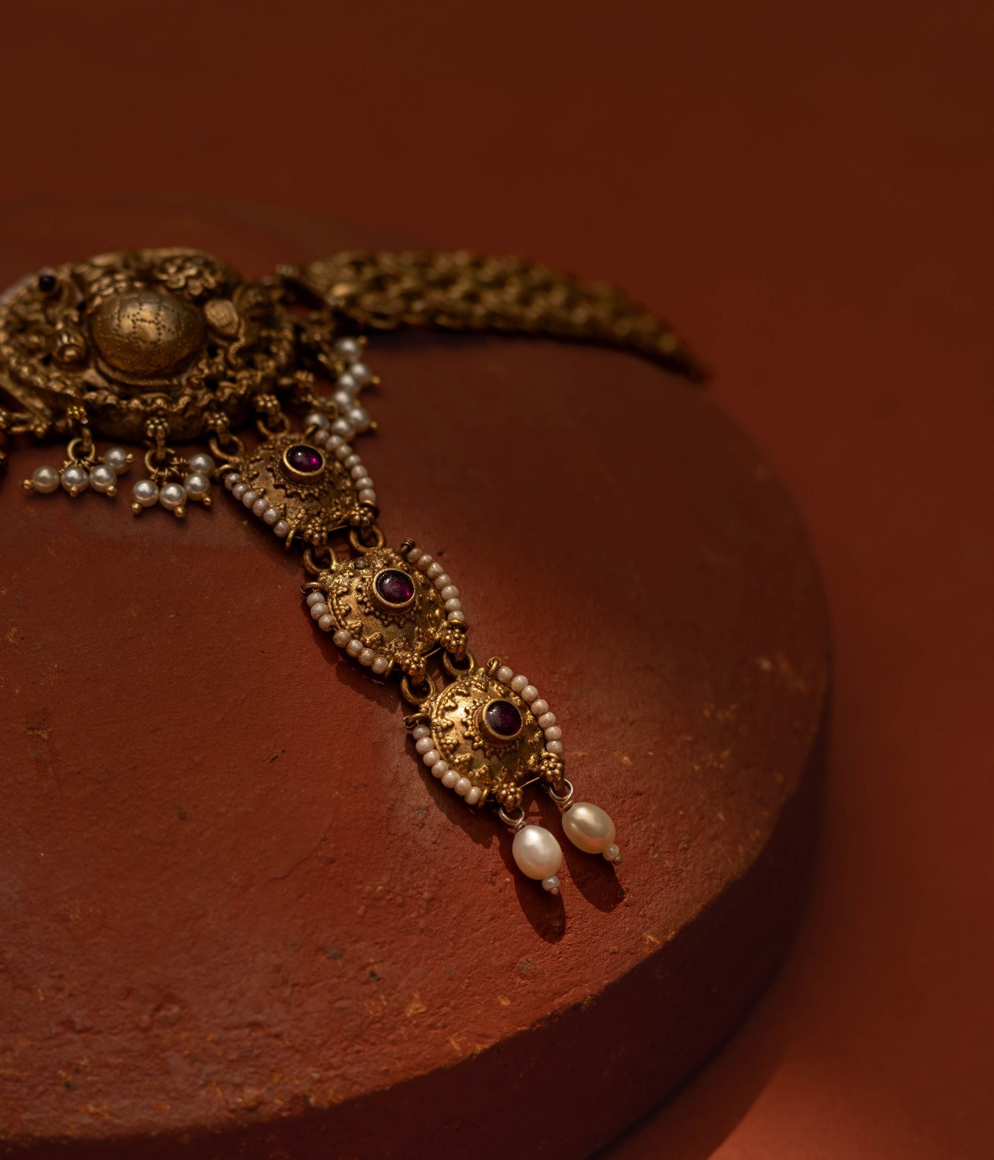 Arsheya Choker in 92.5 Sterling Silver with Red Spinel Stone, featuring gold-plated Kolhapuri-inspired tribal design.