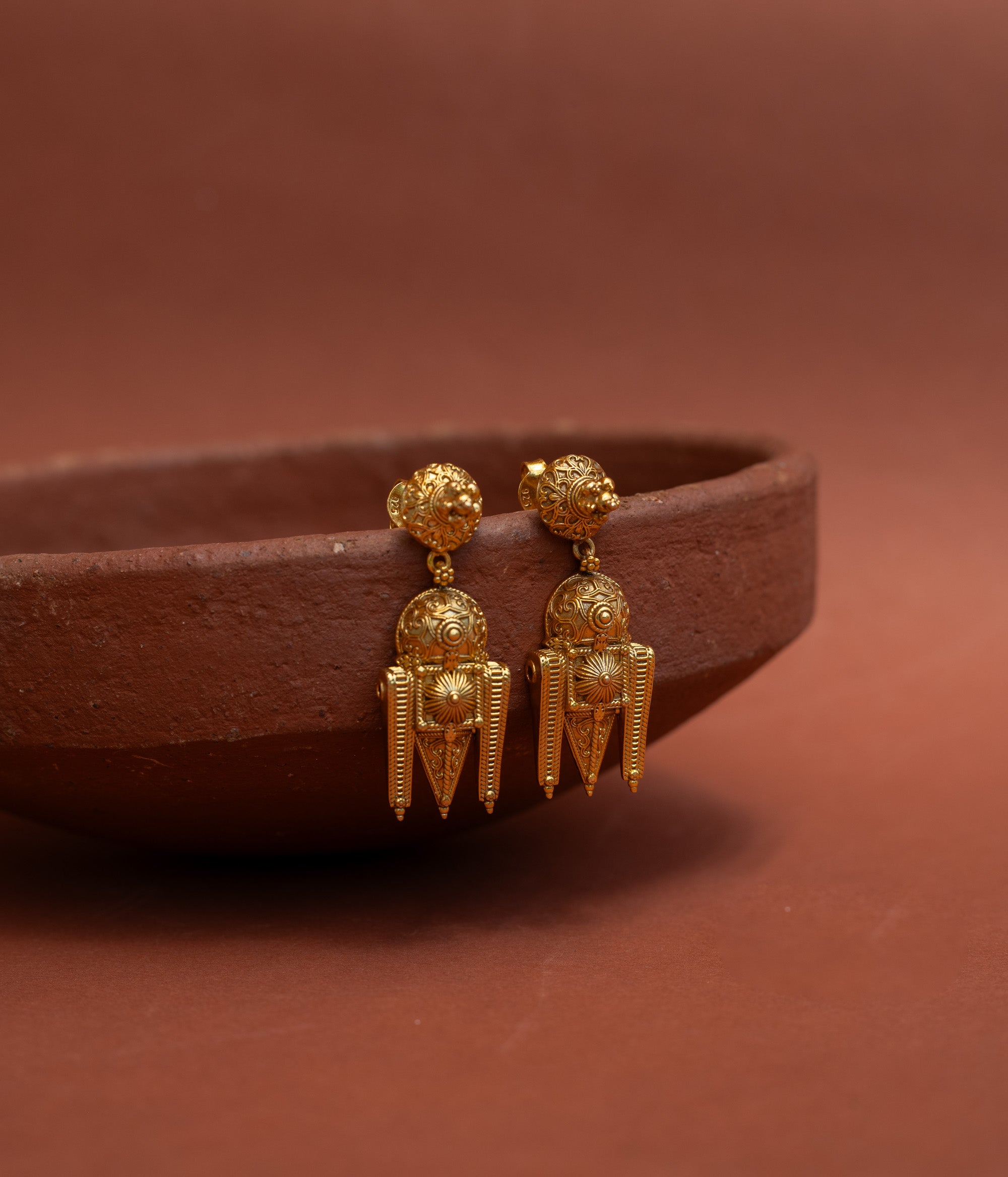 Tribal dagger style drop earrings handcrafted in Chennai