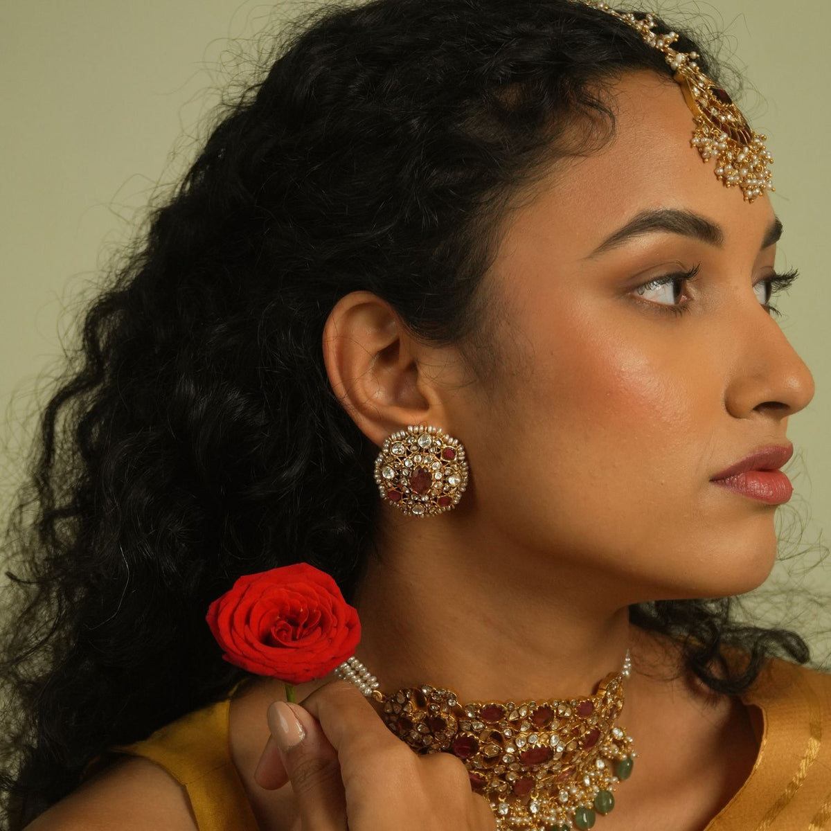 Tara Ruby & Polki Earrings | Rajput Legacy Gold-Plated Jewellery