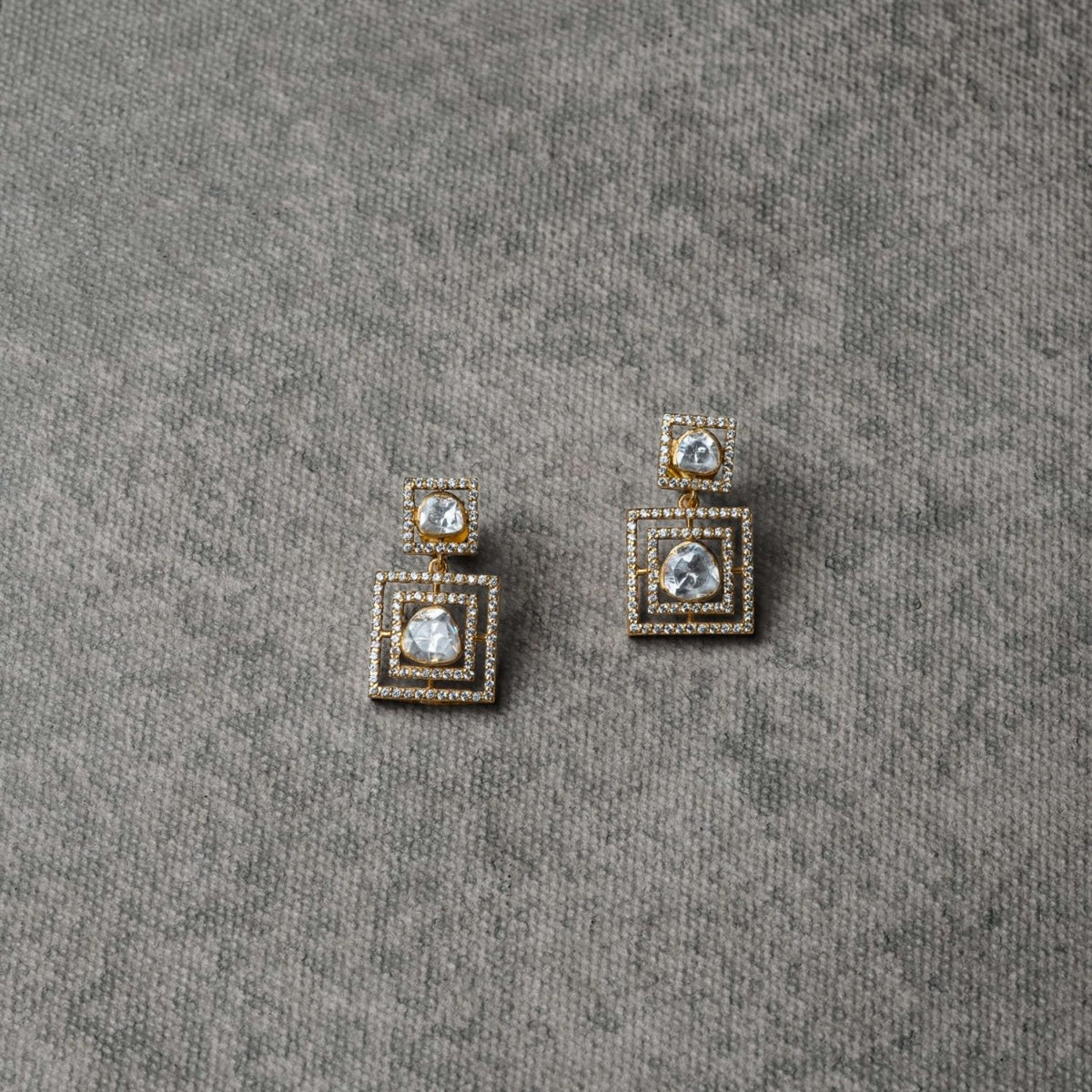 Handmade 92.5 Sterling Silver Minimal Polki CZ Earrings