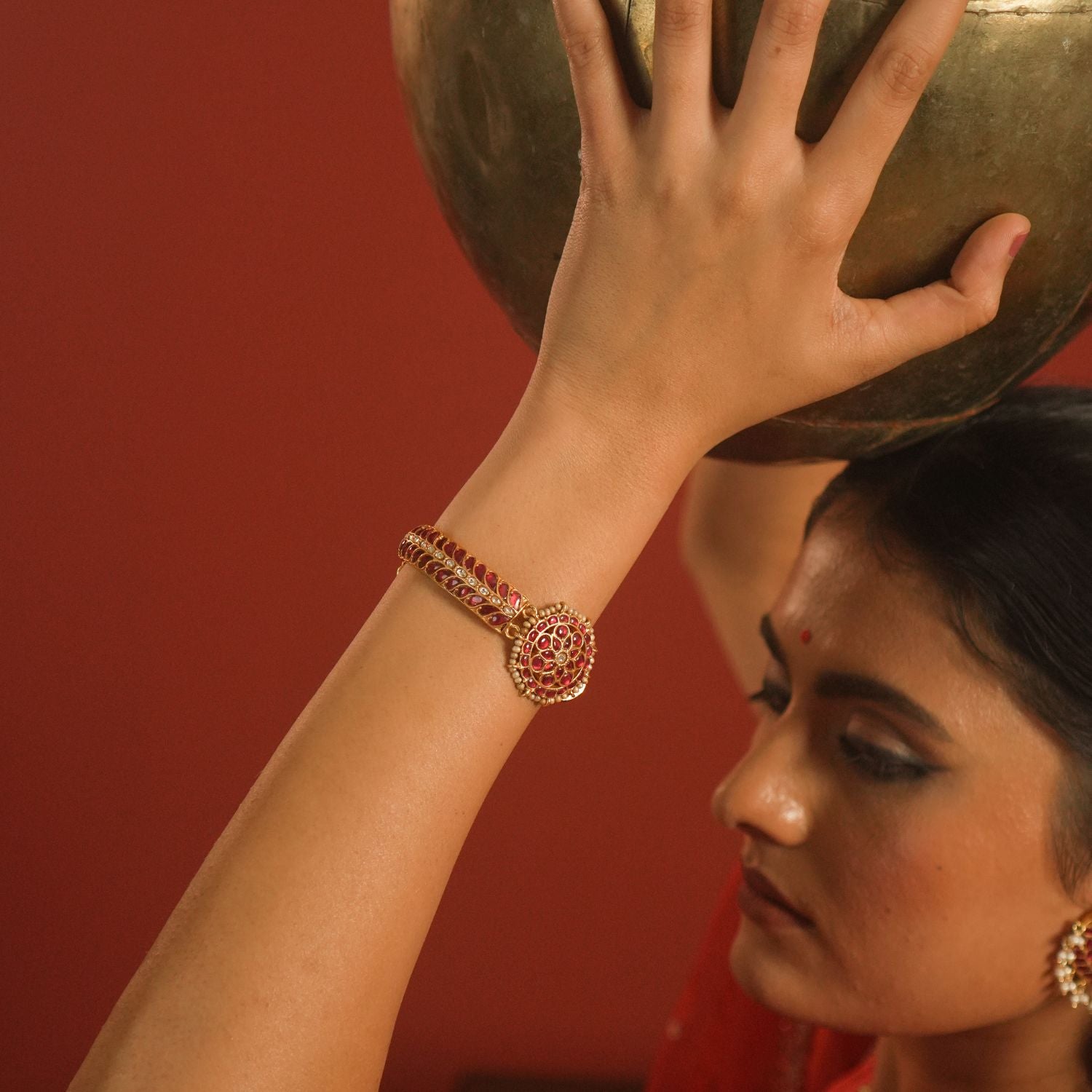 pink kundan bracelet silver Tiya antique gold design