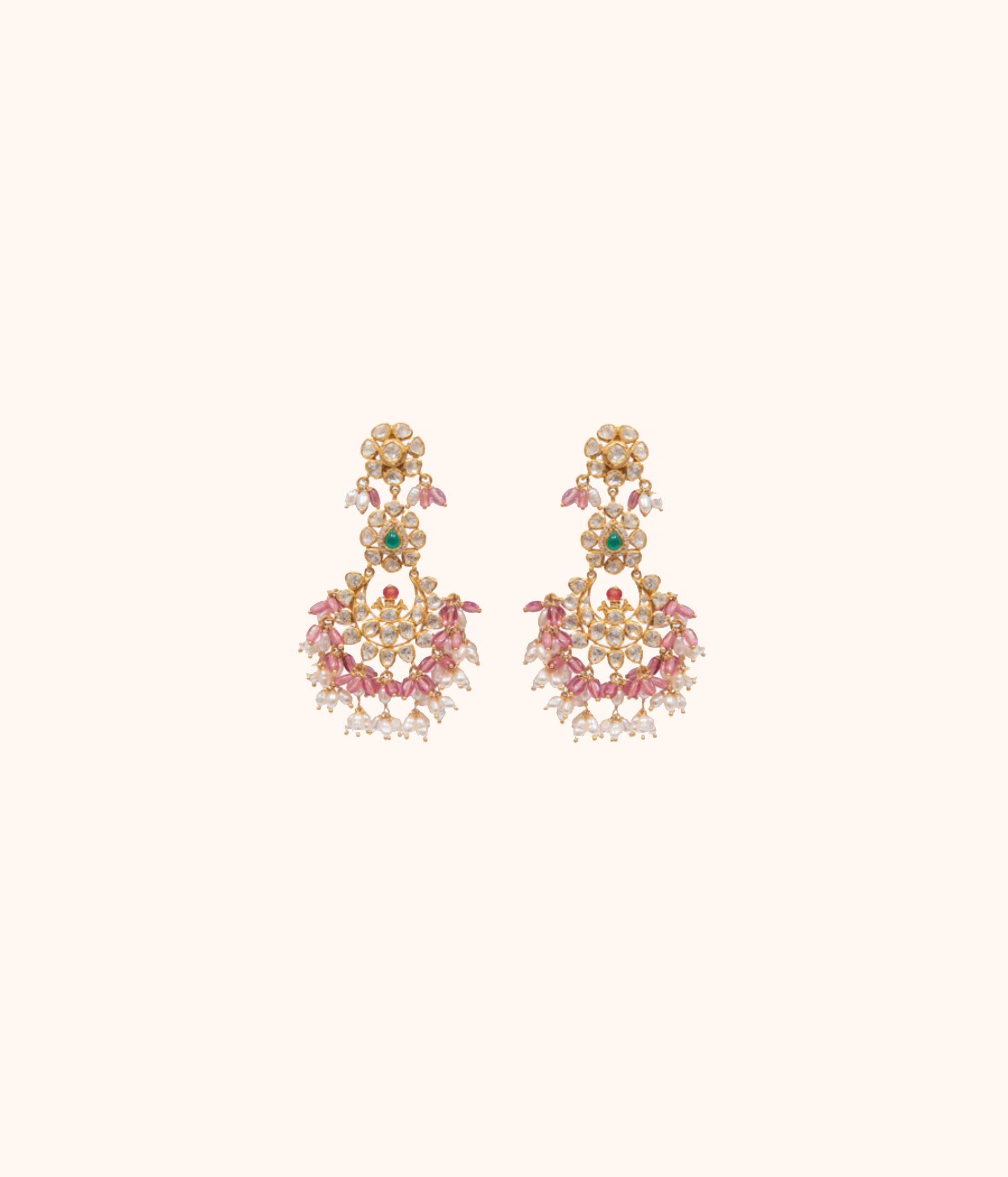 Siappa Pink Beads And Rice Pearls Guttapusalu Earrings