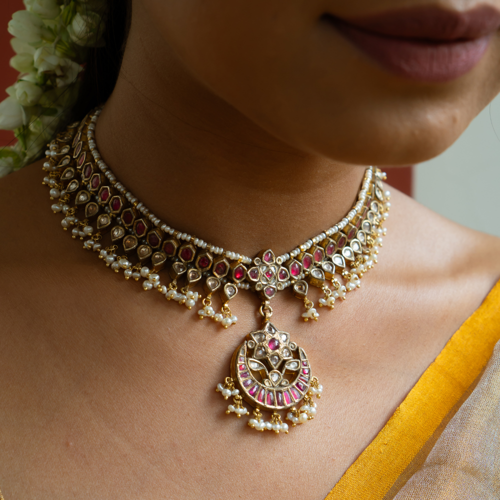 92.5 Sterling Silver Chandni Necklace Gold Plated