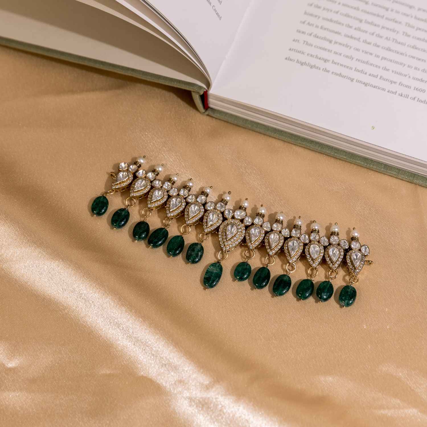 92.5 Sterling Silver Sukkhi Moissanite Green Beads Victorian Choker Gold Plated