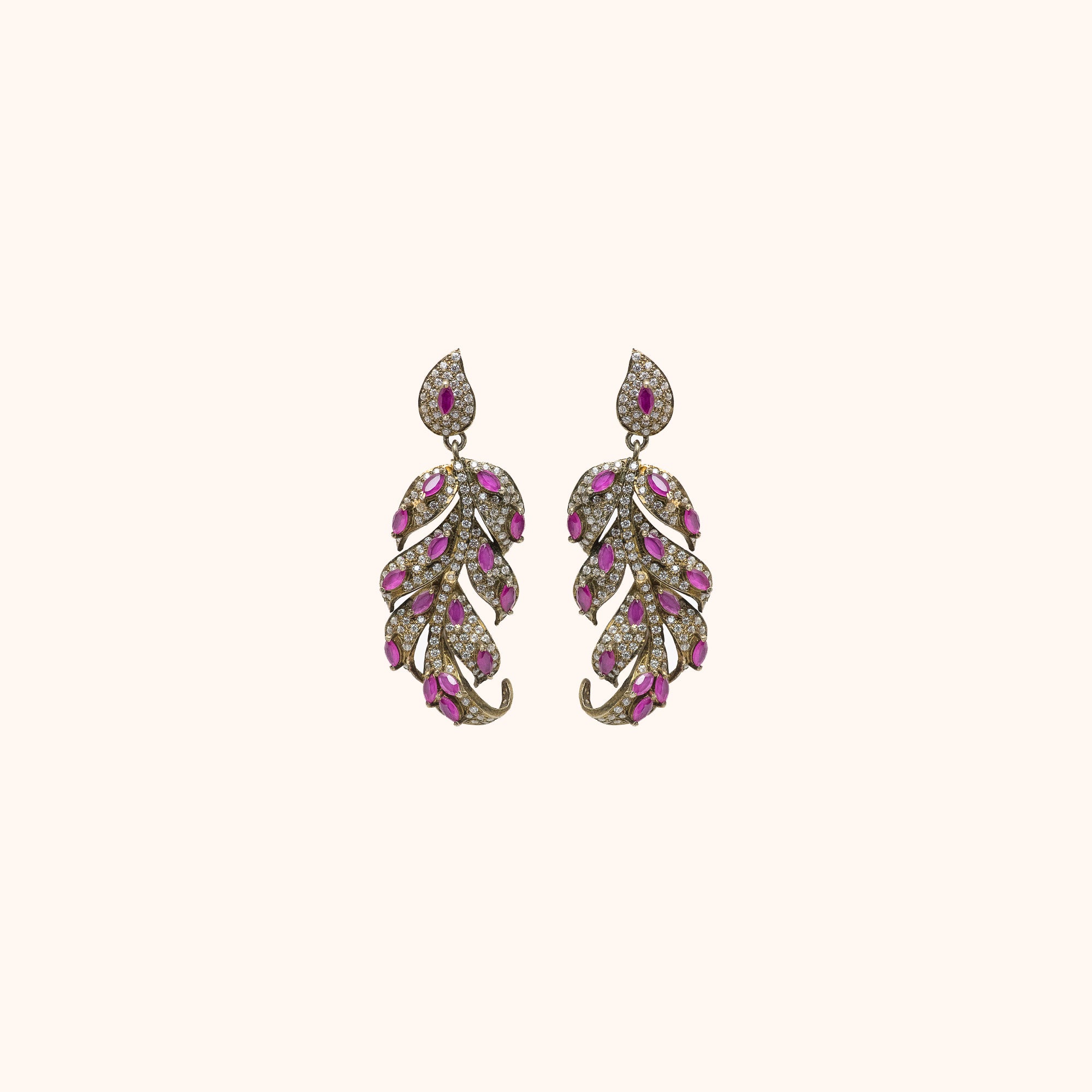 92.5 Sterling Silver String of Leaves Victorian Earrings Gold Platedd
