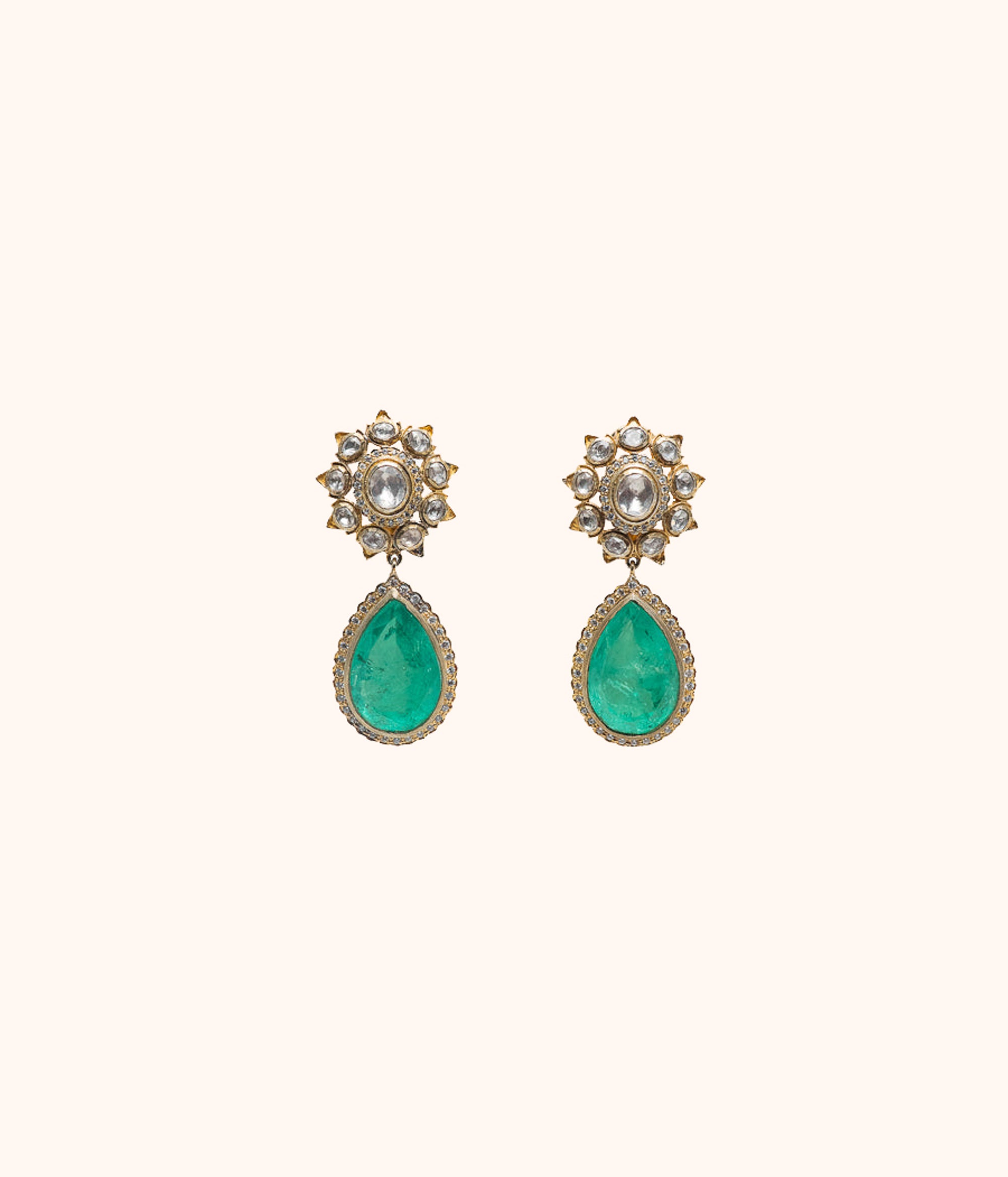Dhuni Emerald Silver Gold Plated Earrings
