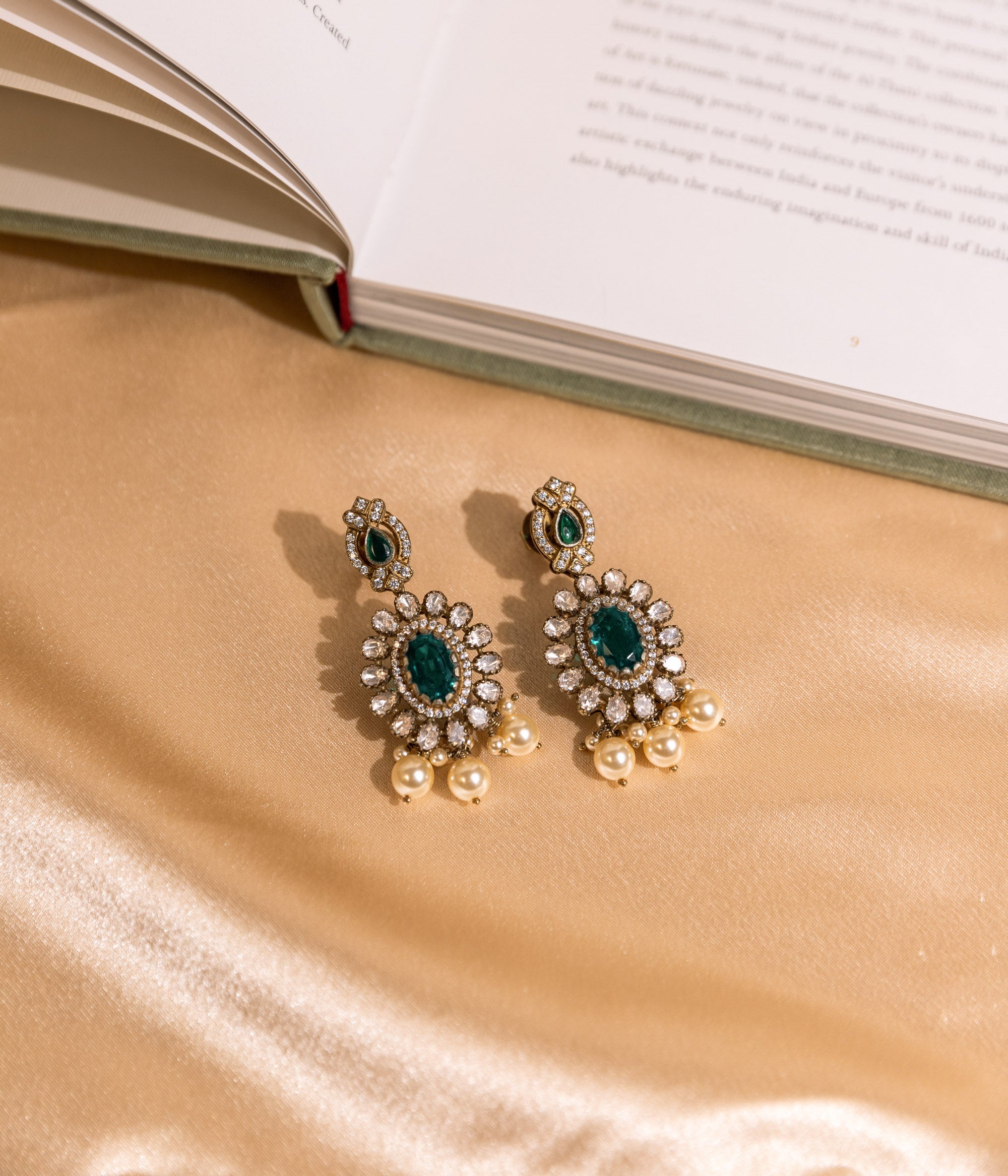 Srusthi Moissanite Green Gemstone Victorian Earrings