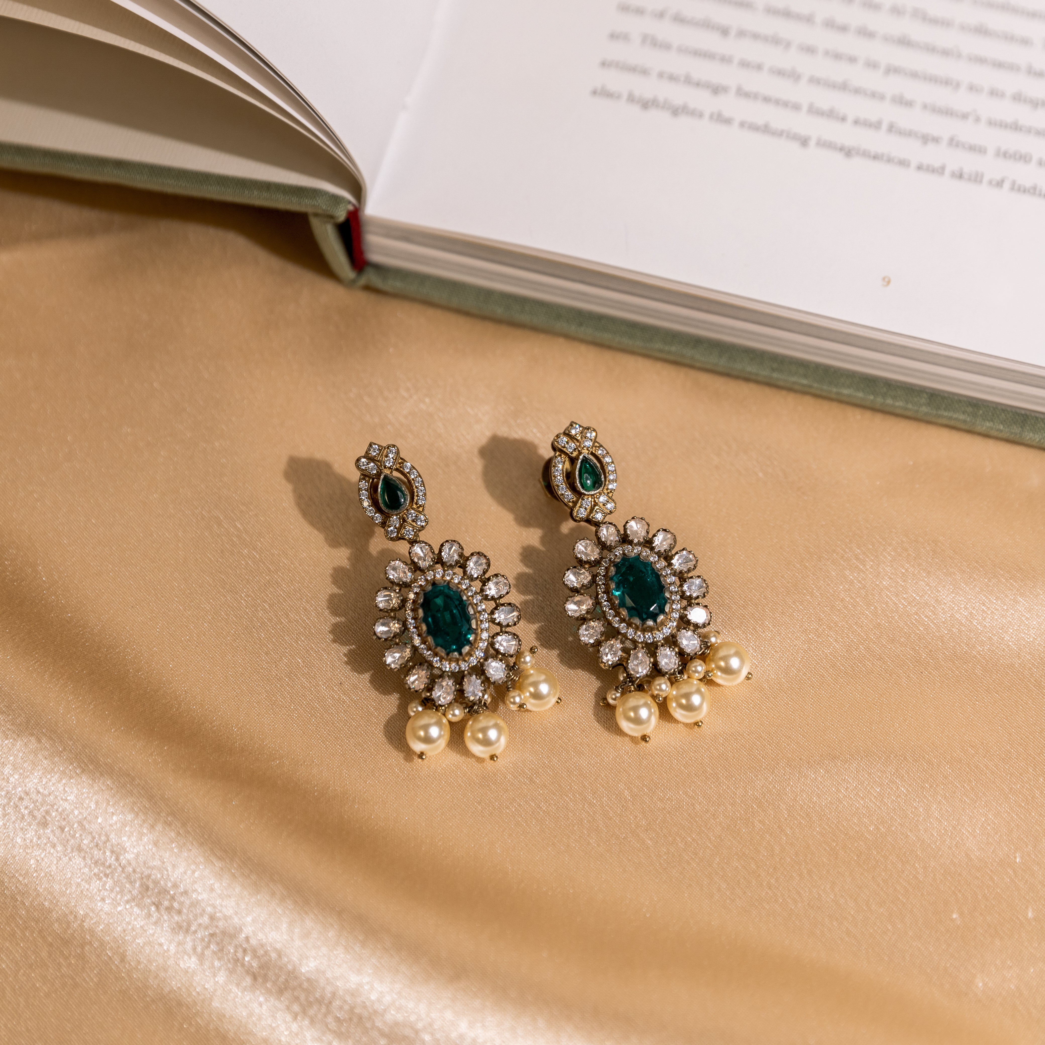 Srusthi Moissanite Green Gemstone Victorian Earrings