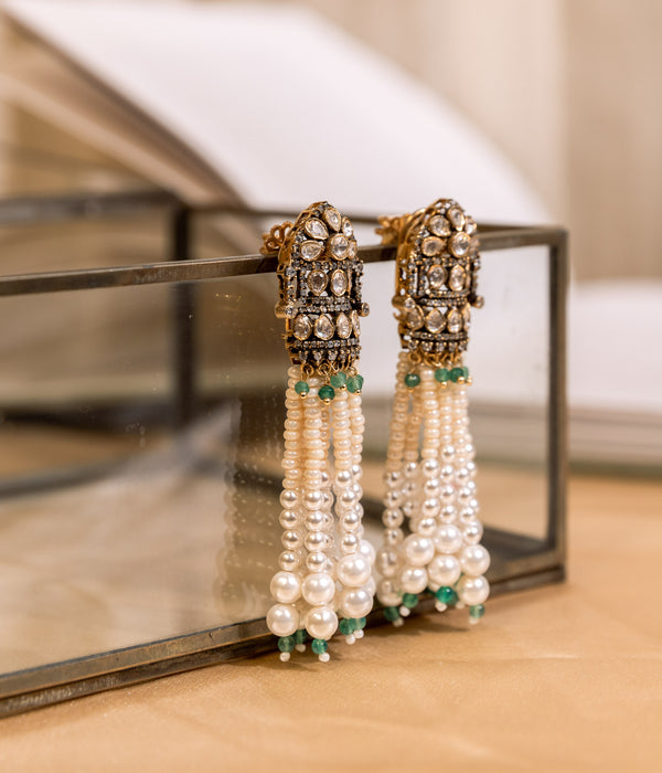 Ridhi Exquisite Pearl Moissanite Victorian Earrings