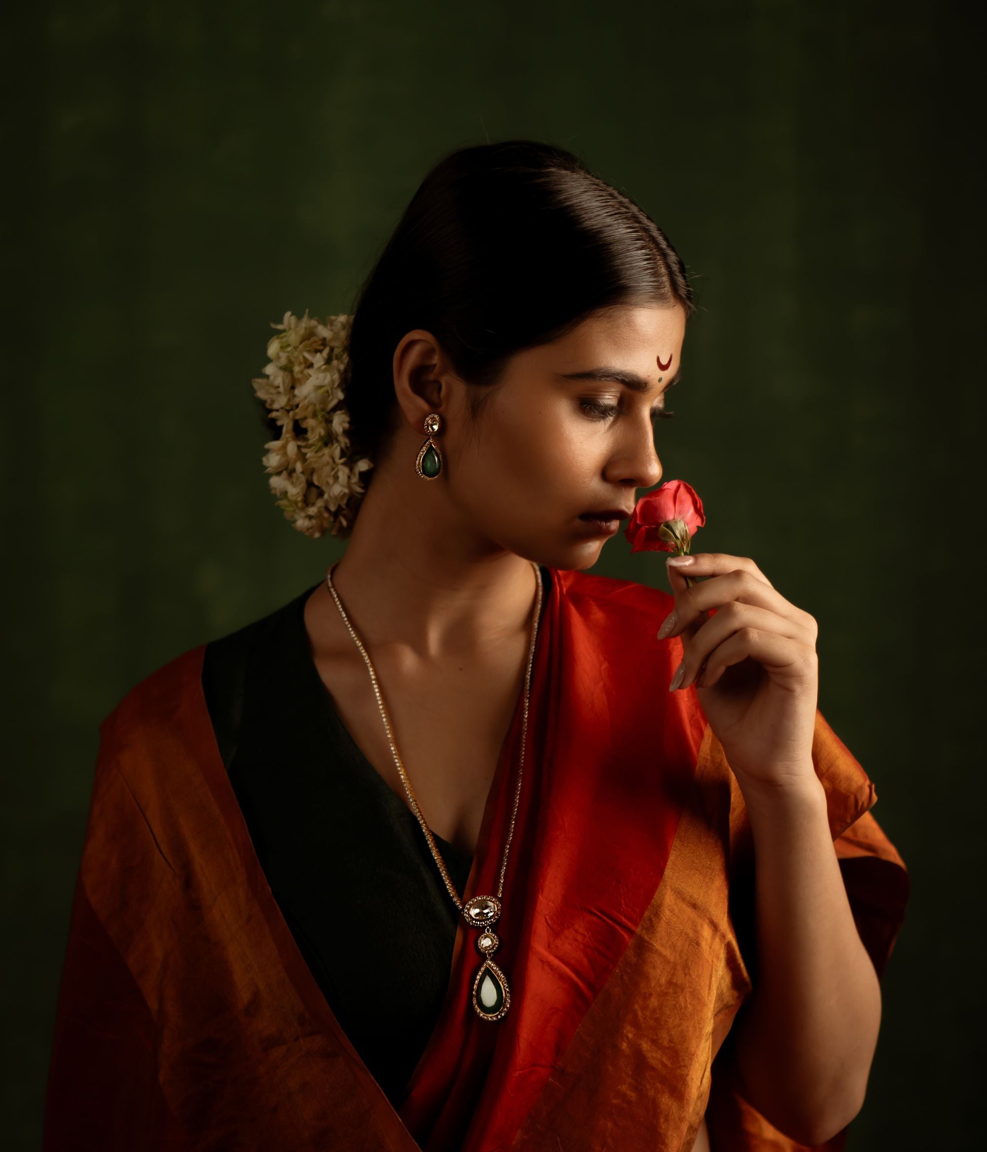 Kiara Moissonite Earrings in 92.5 Silver with Polki and Sapphire Stones