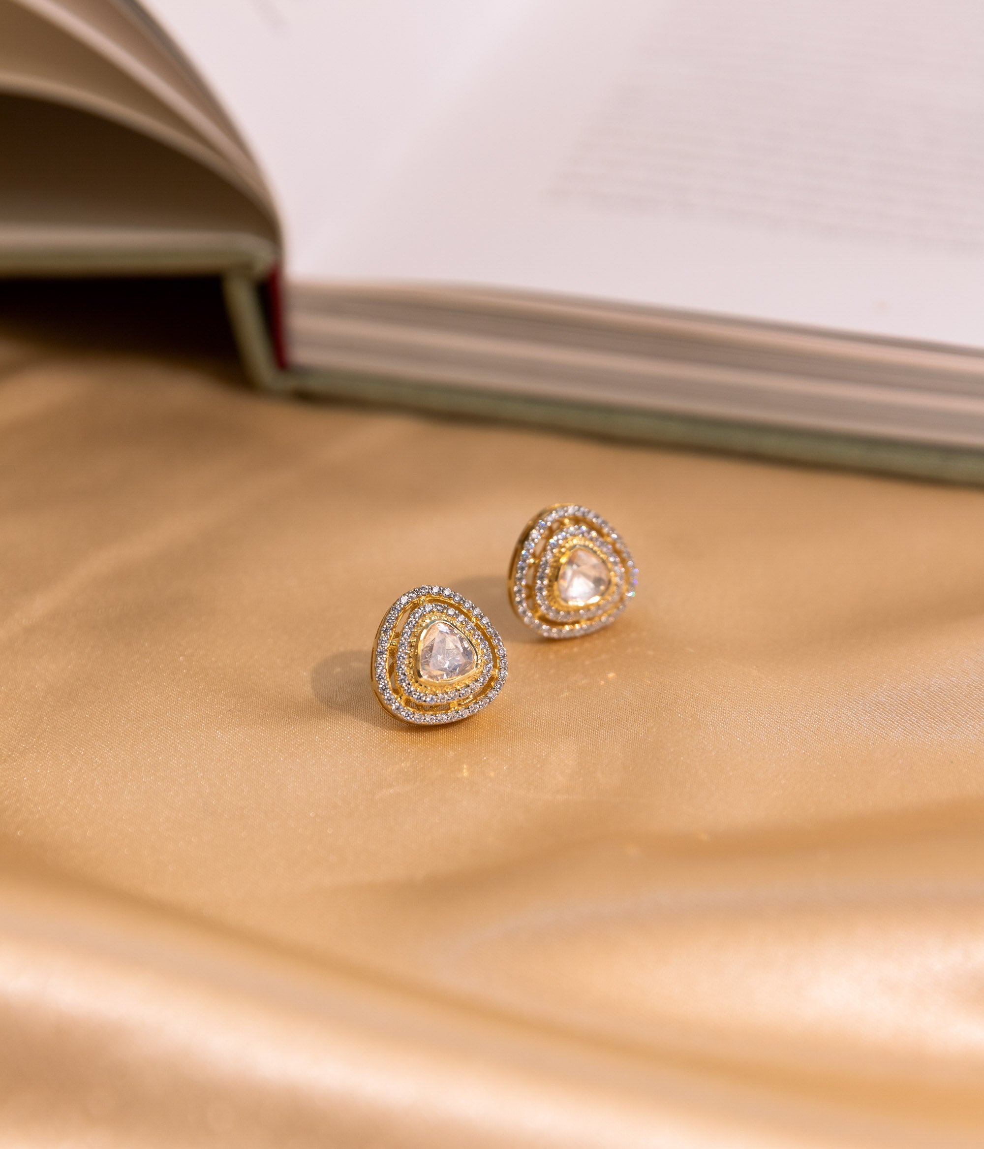 Vahini Classic Triangle Moissonite Gold Plated Silver Earrings