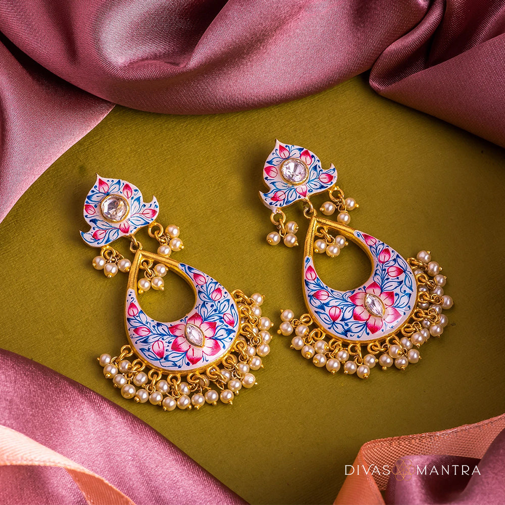 92.5 Sterling Silver Pink Shikhara Earrings Gold Plated